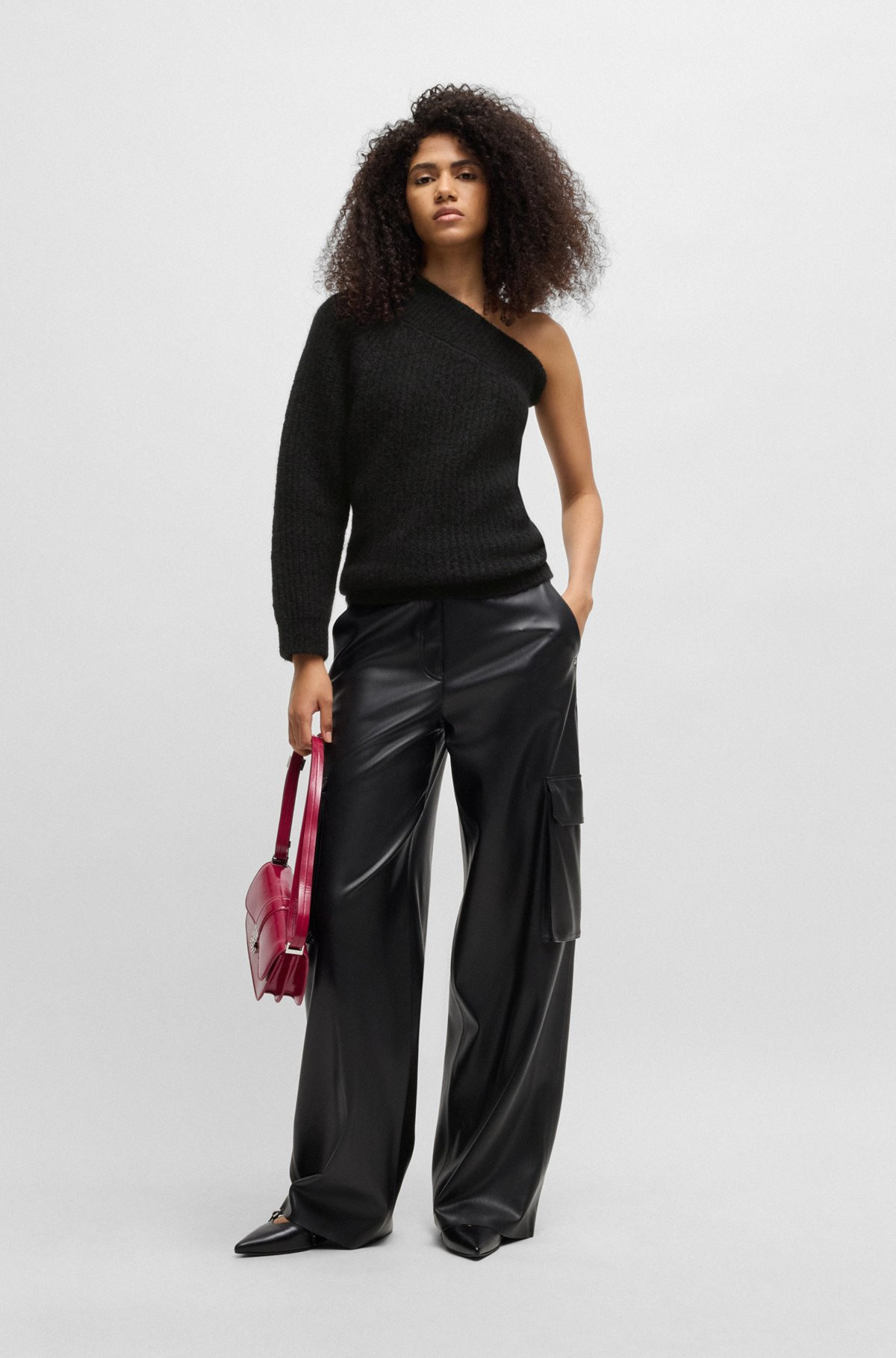 ONE-SHOULDER REGULAR-FIT SWEATER WITH KNITTED STRUCTURE - 3