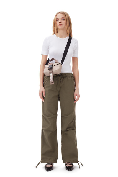 GANNI GREEN WASHED COTTON CANVAS DRAWSTRING TROUSERS outlook