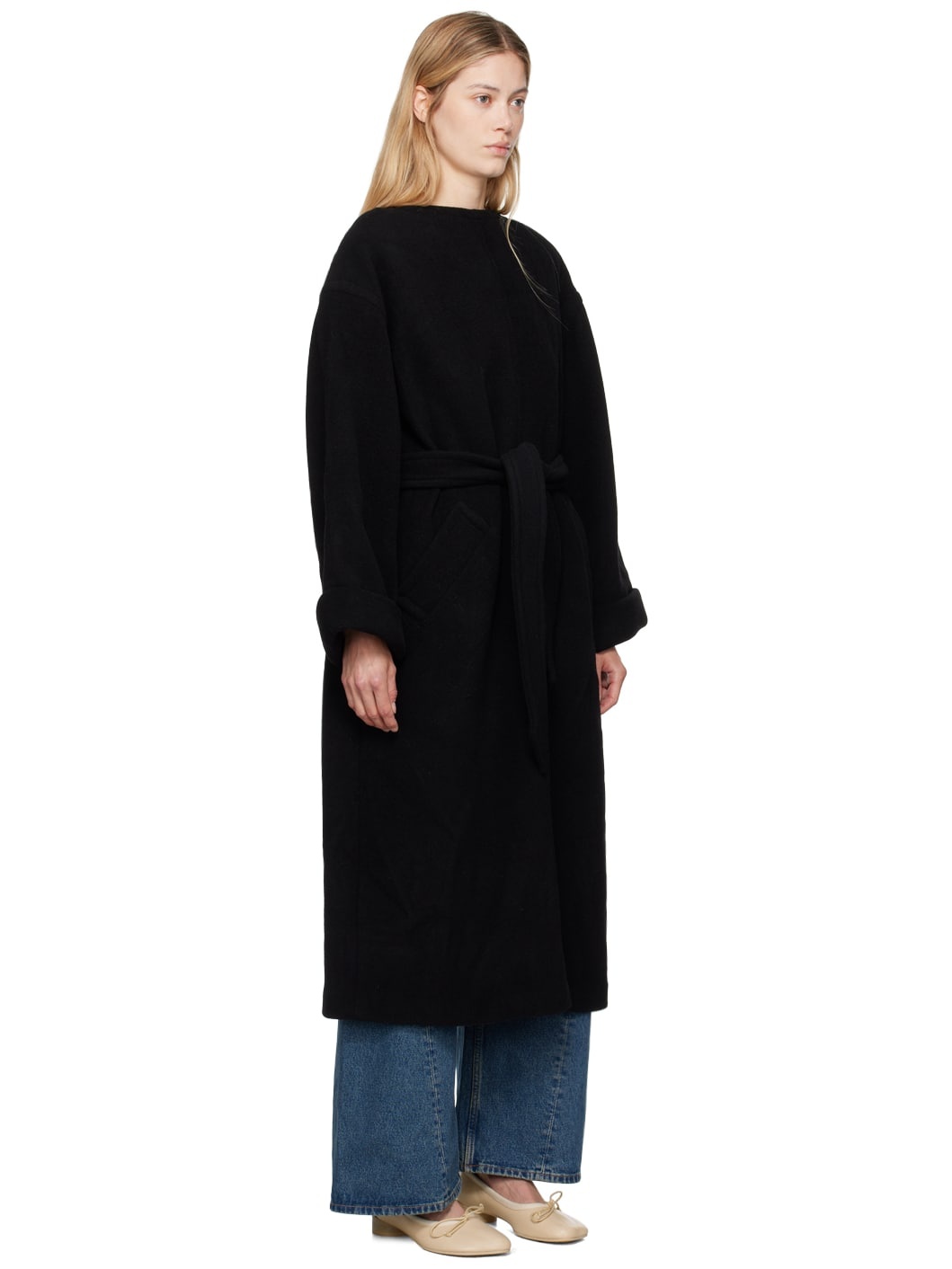 Black Belted Wool Maxi Dress - 2