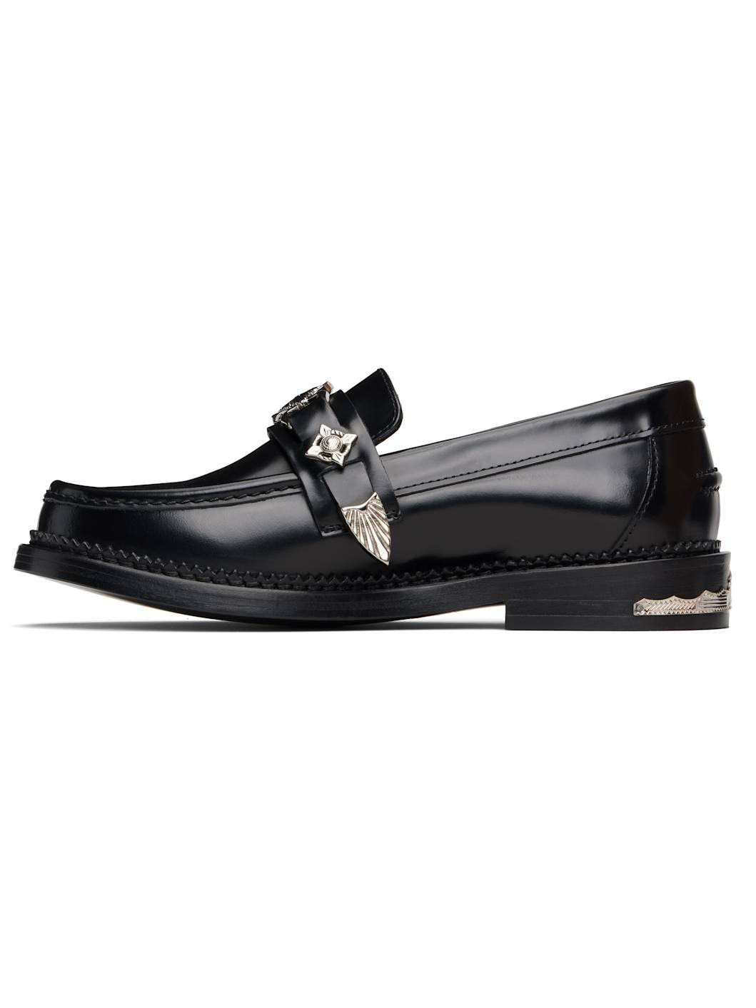 Black Polished Leather Loafers - 3