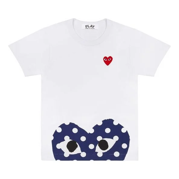 (WMNS) COMME des GARCONS PLAY Polka Dot Half Heart Tee 'White Blue' AZ-T235-051-1 - 1