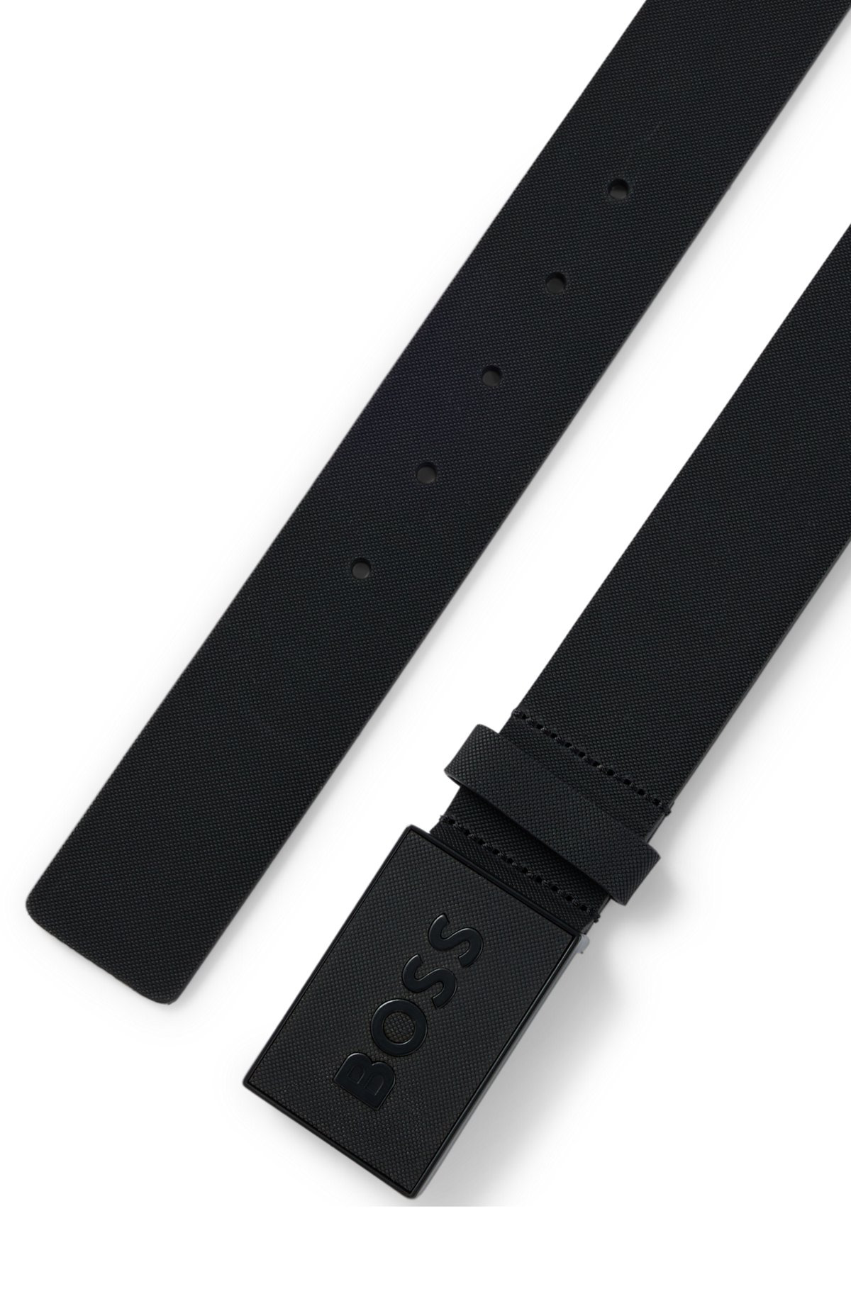 ITALIAN-LEATHER BELT WITH TEXTURED PLAQUE BUCKLE - 3