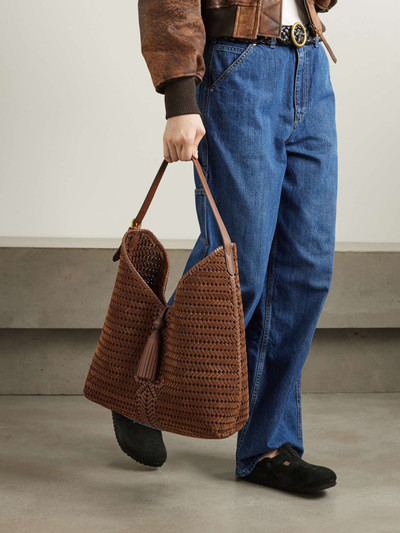 Anya Hindmarch Neeson Tassel leather-trimmed woven suede tote outlook