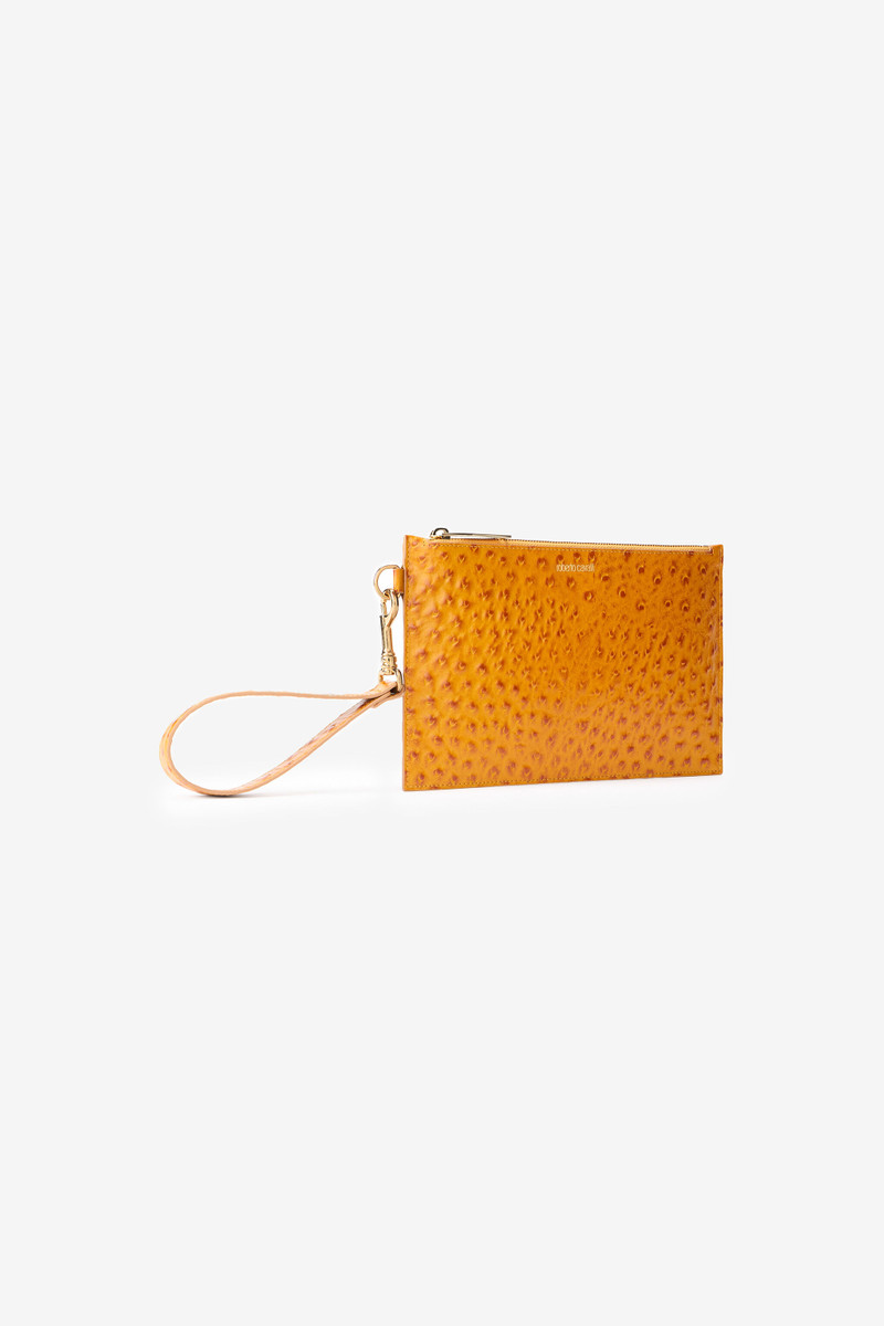 Ochre Clutch in Ostrich-Effect Leather 5