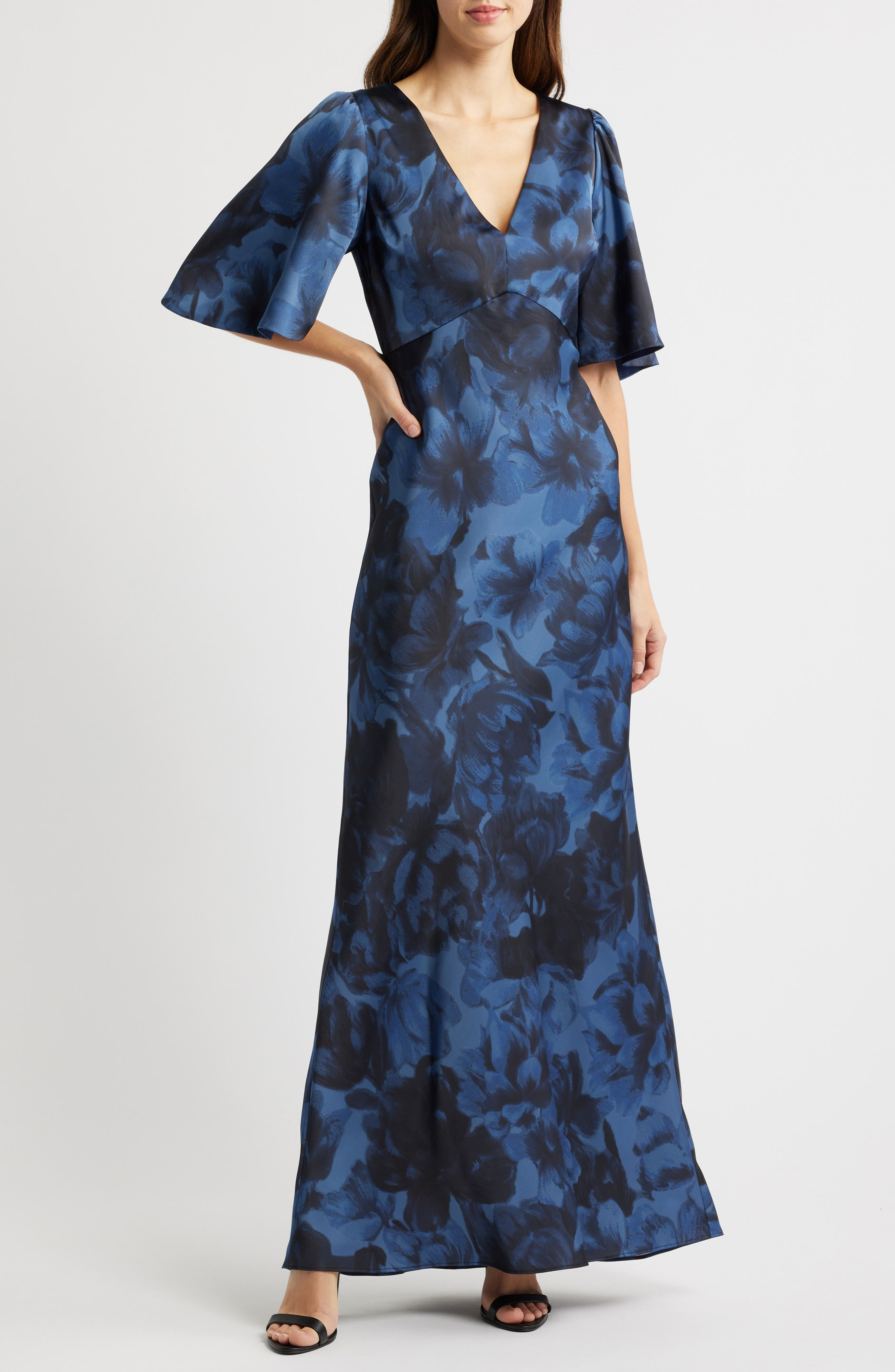 Sachin & Babi Mae Floral Print Satin Crepe Trumpet Gown in Deep Ocean Bouquet at Nordstrom - 5