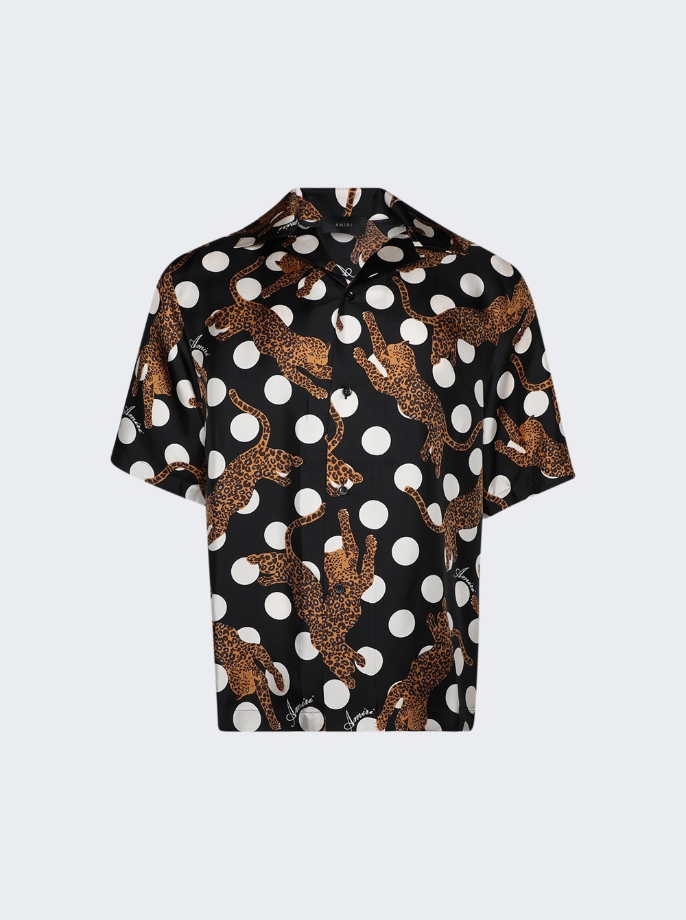 Leopard Polka Dot Bowling Shirt Black - 1