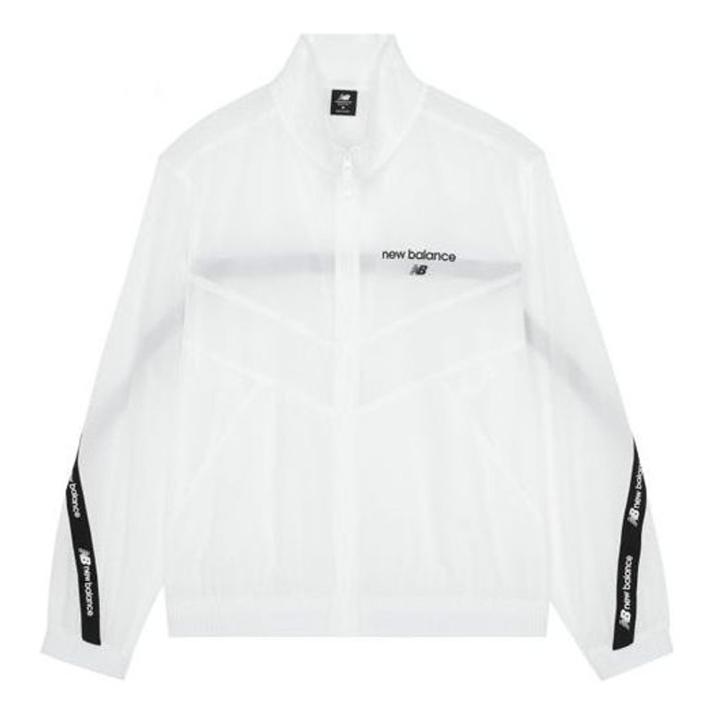 New Balance Logo Full-Zip Woven Jacket 'White Black' AMJ22350-WT - 1