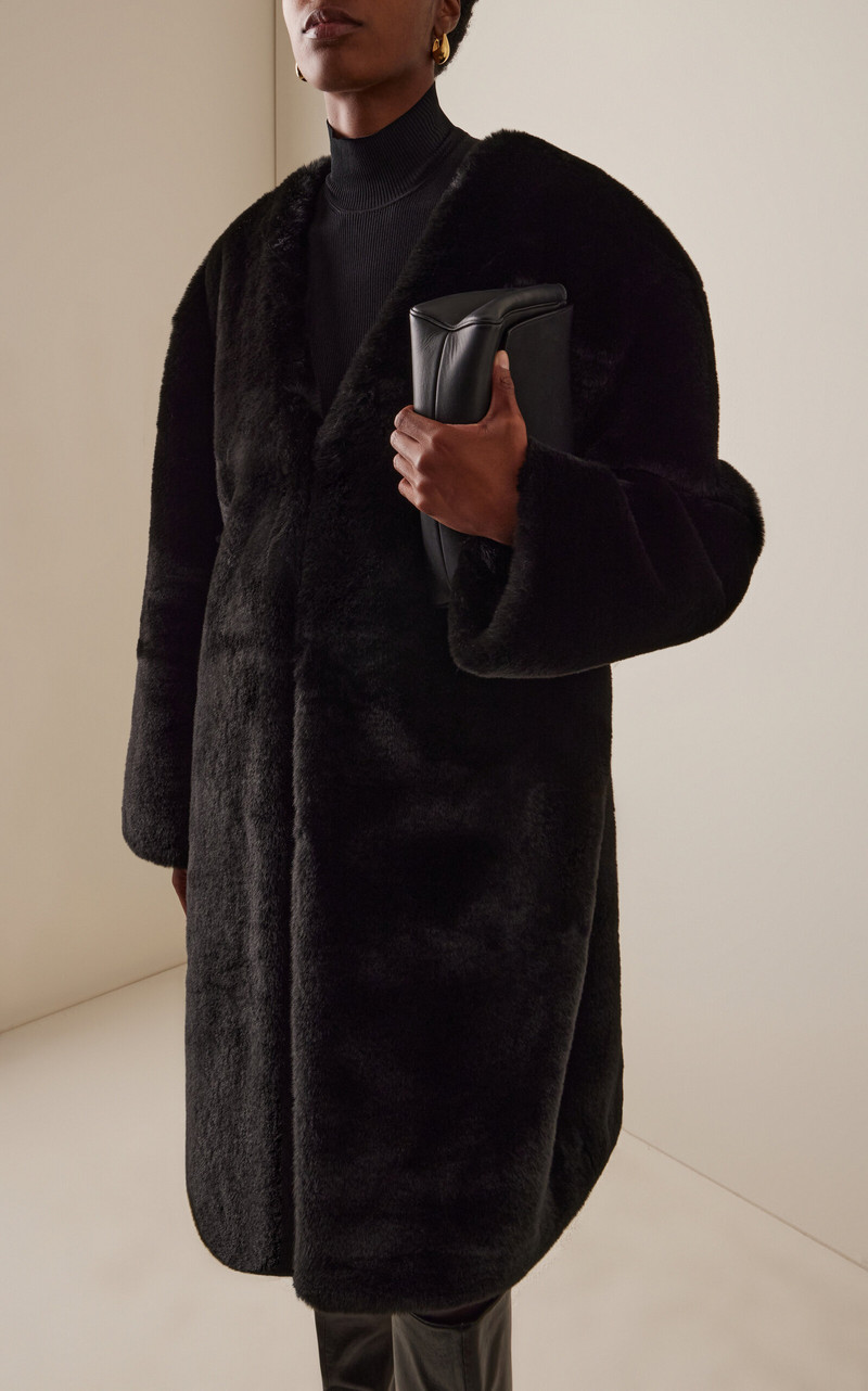 The Frankie Shop Matera Collarless Faux Fur Coat black outlook