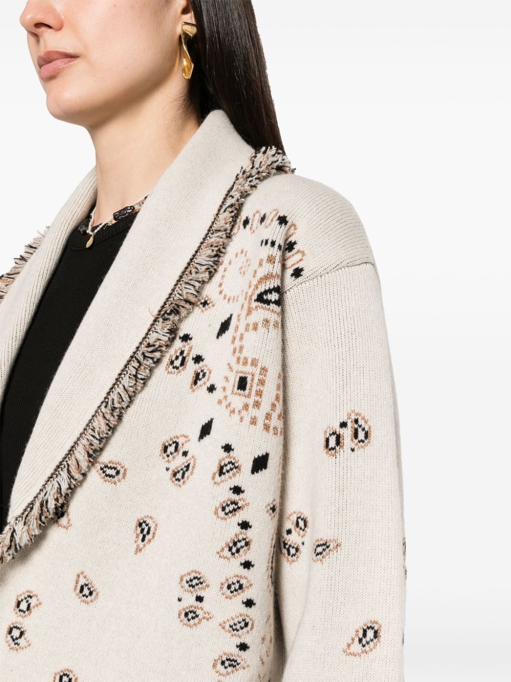 Bandana-jacquard frayed-edge cardigan - 5