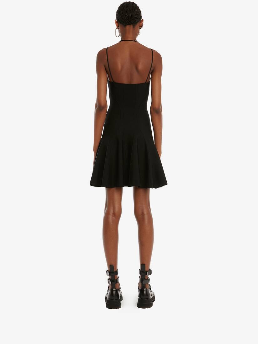 Fluted Mini Dress in Black - 4