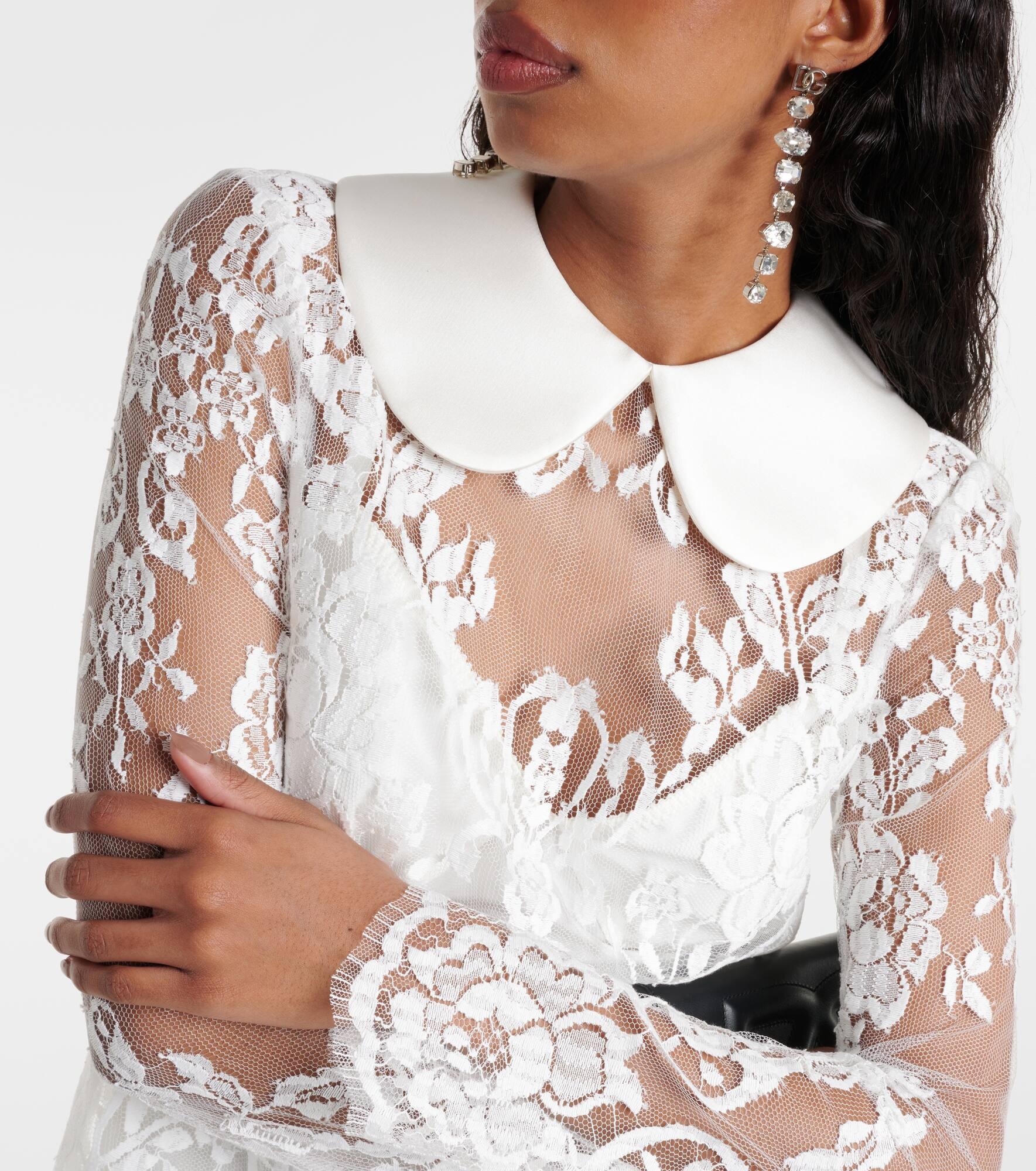 Lace and satin minidress - 4