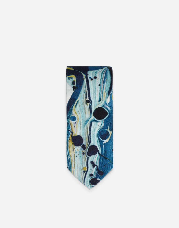 6-cm silk blade tie with blue marbled print - 2