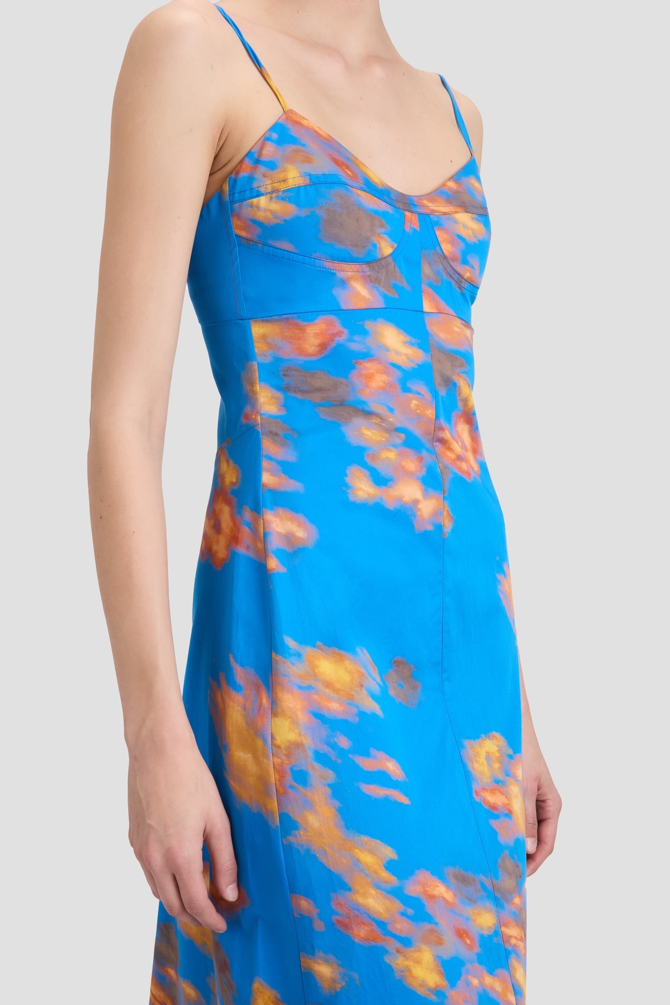 Cami Fit And Flare Midi Dress In Blue Abstract Floral Print - 4