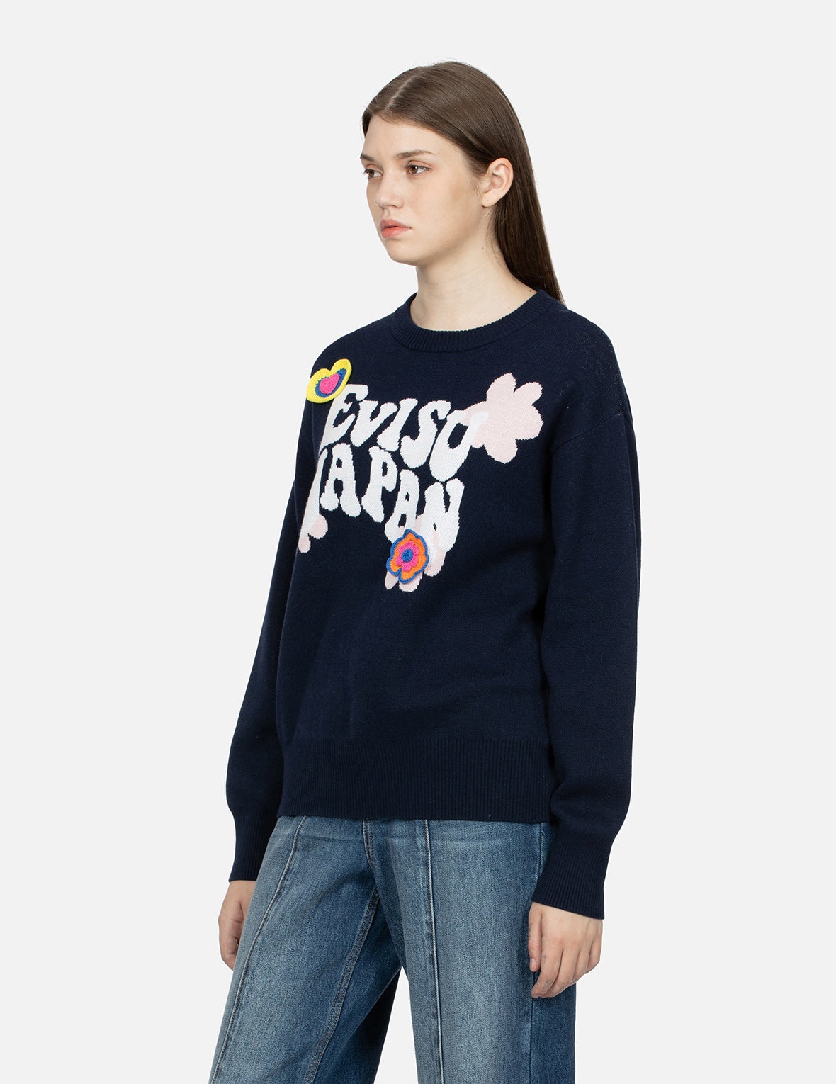 Text Jacquard Fashion Fit Knit Sweater with Crochet Badges - 7