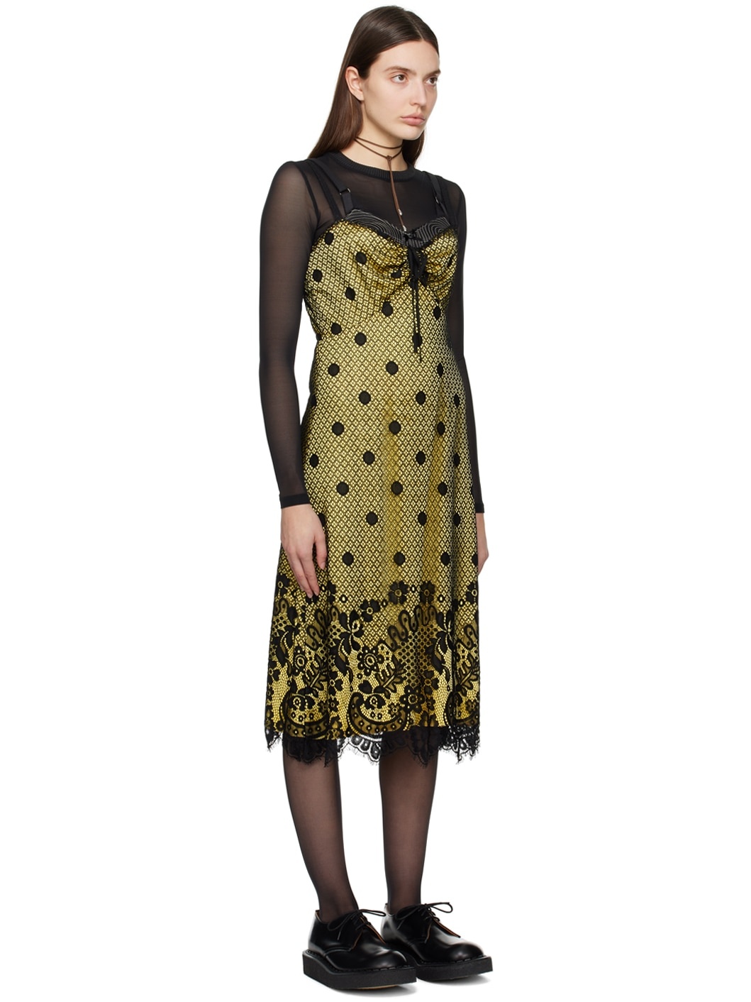 Yellow & Black Washed Midi Dress - 2