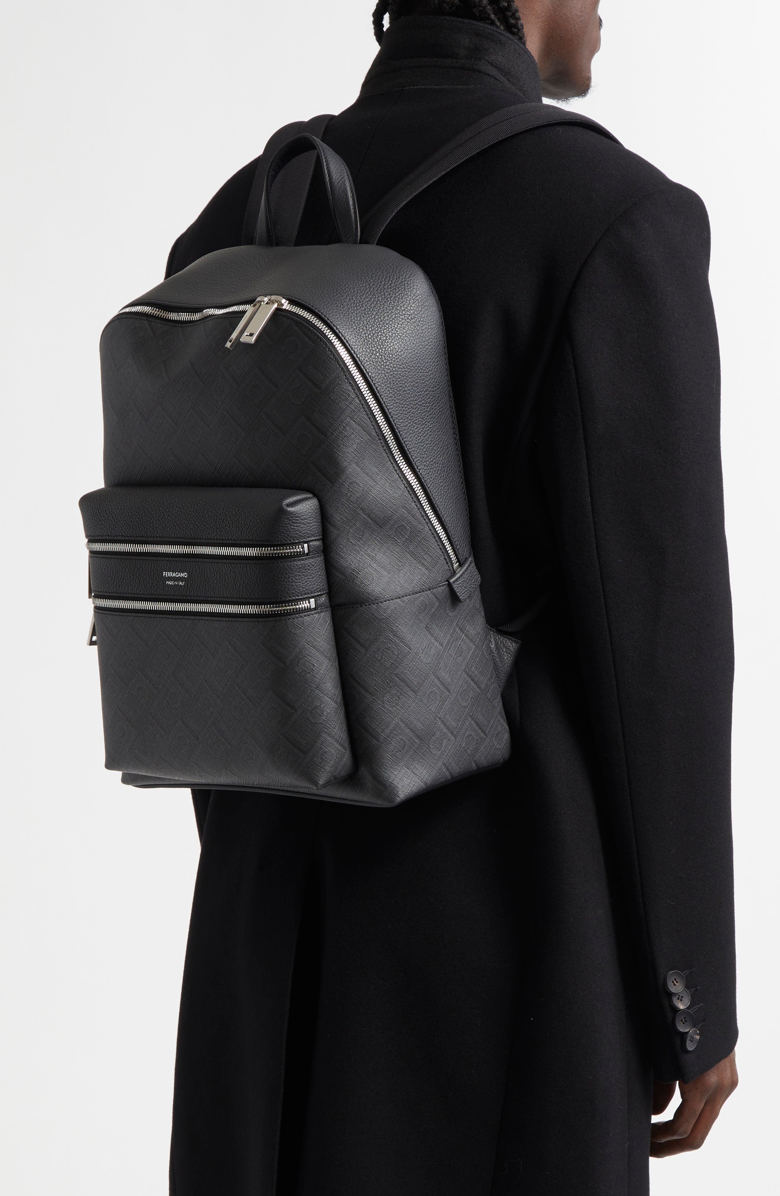FERRAGAMO Gancio Embossed Leather Backpack in Nero Grigio at Nordstrom - 2