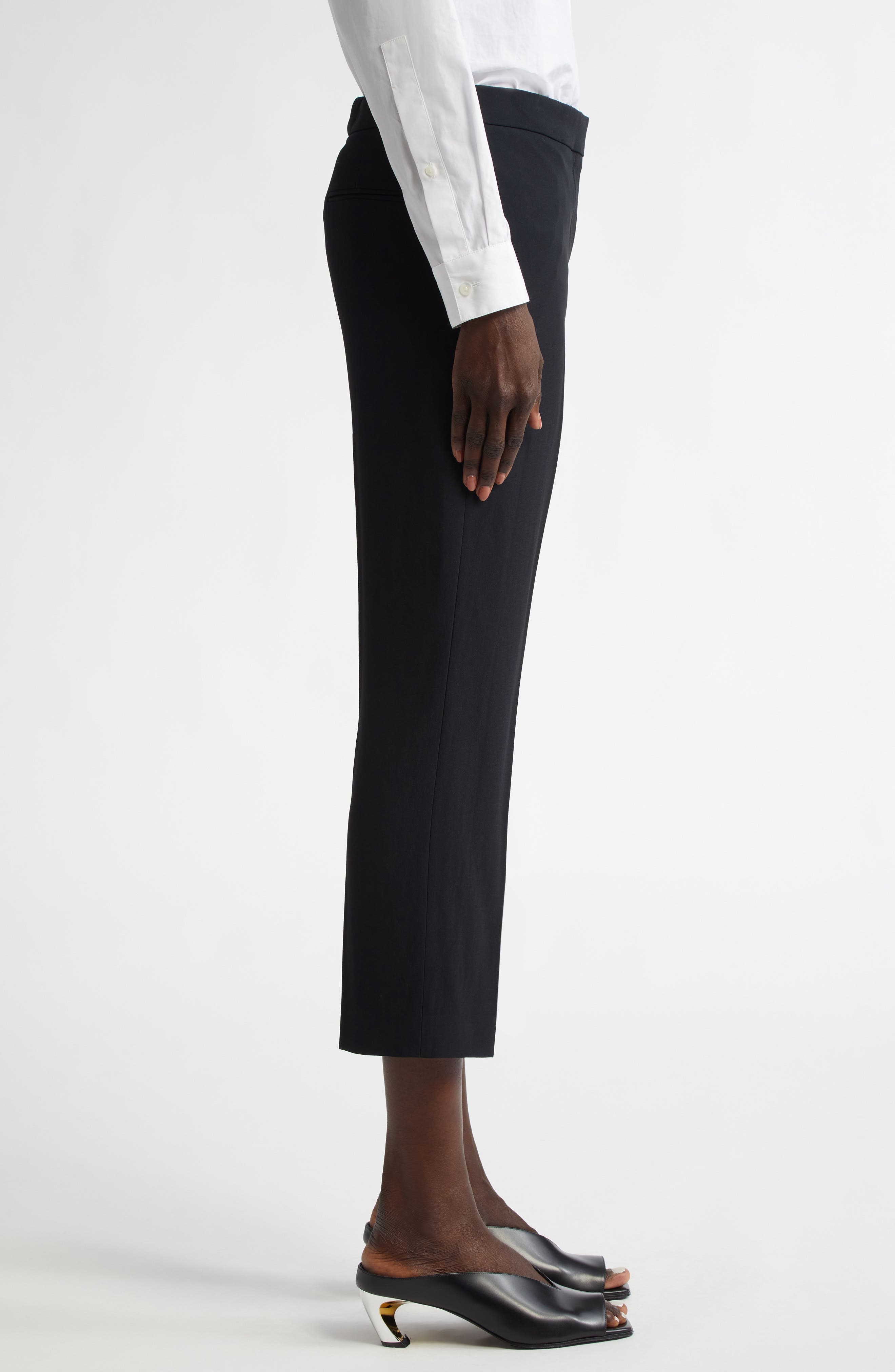 Alexander McQueen Leaf Crepe Cigarette Ankle Pants in Black at Nordstrom - 3