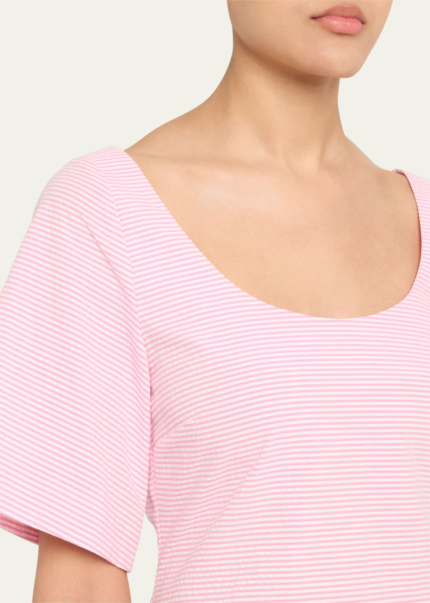 Striped Flowy Scoop-Neck Dress - 5