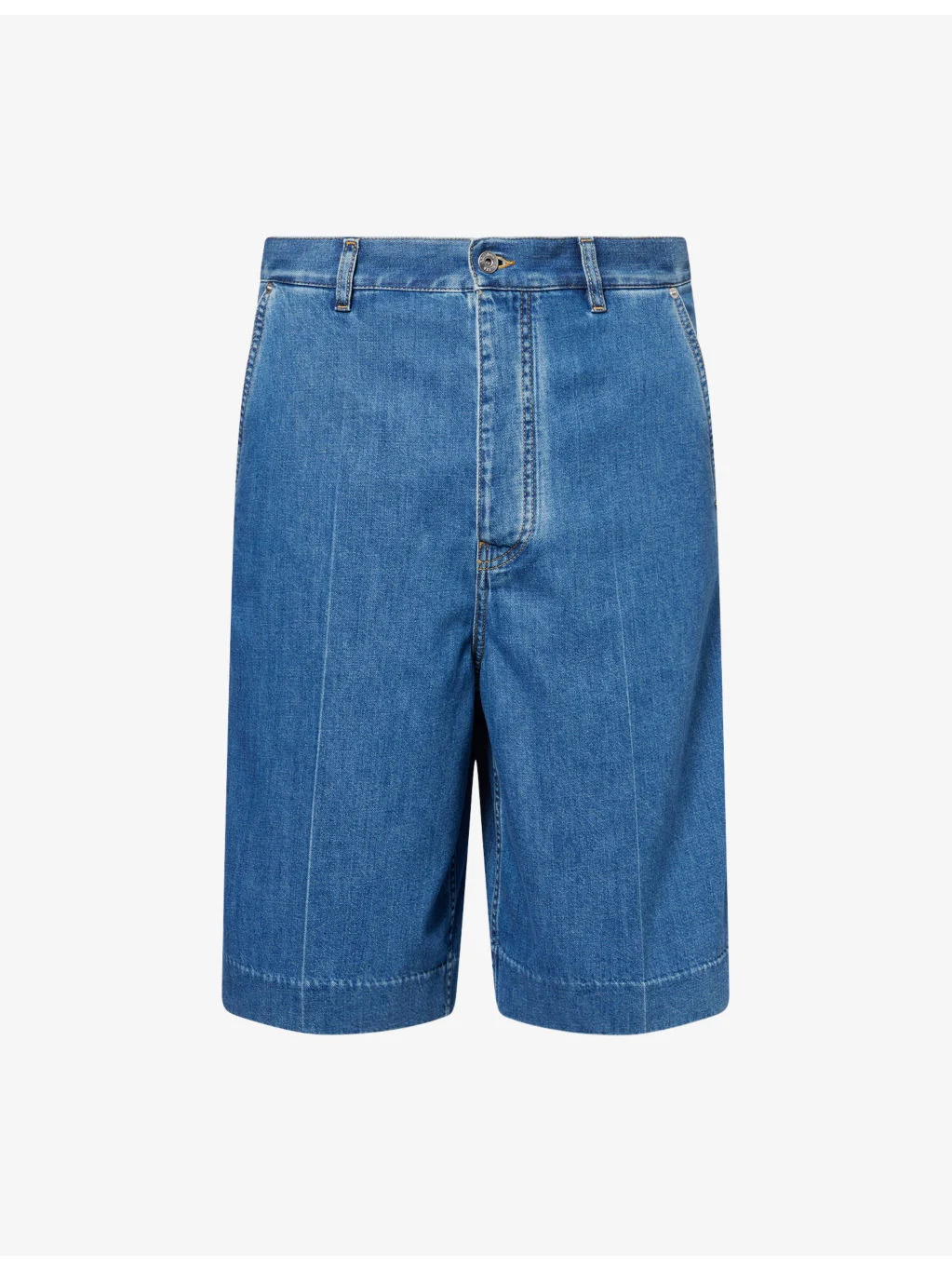 Wide-Leg Pressed-Pleat Denim Shorts - 1