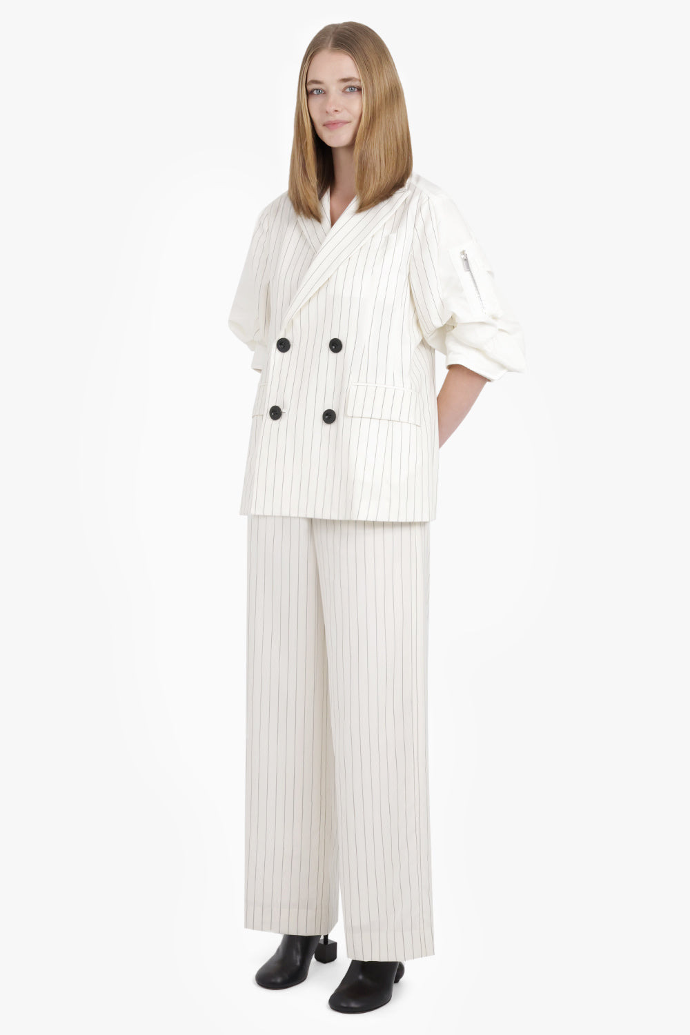 HIGH WAISTED STRAIGHT LEG STRIPE PANT | OFF WHITE/BLACK - 7