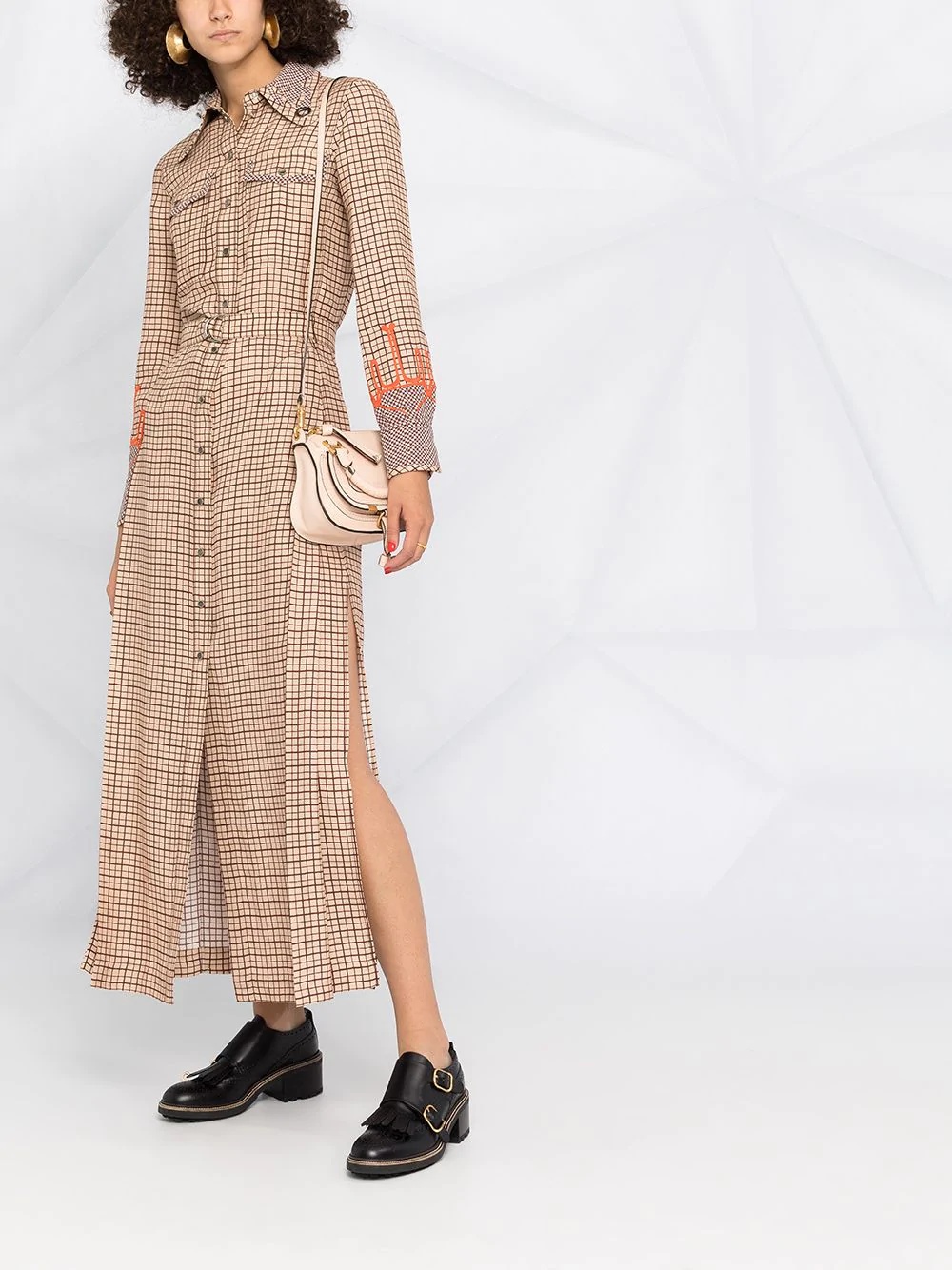 windowpane-print long shirt dress - 2