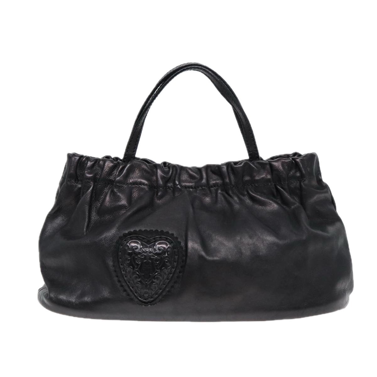GUCCI Hand Bag Leather Black Gold - 2