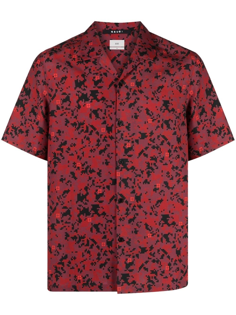 Cuban-collar pixelated-print shirt - 1