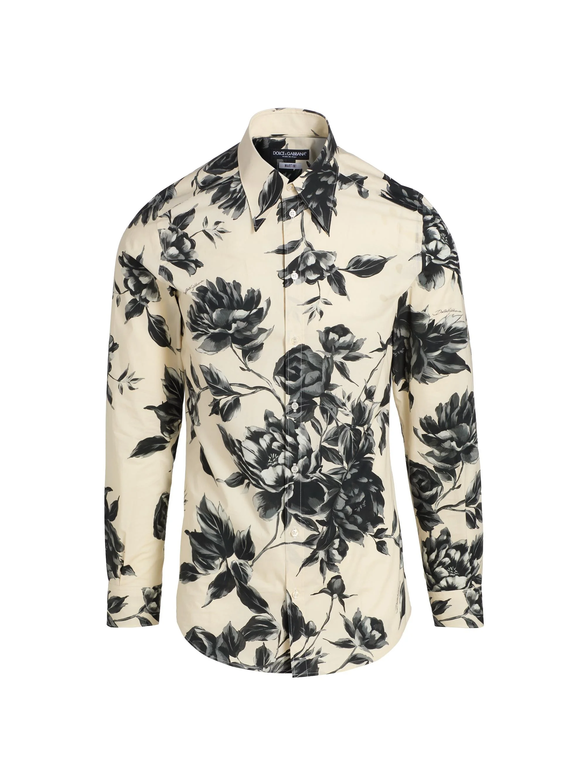 Men's Floral Cotton Button-Front Shirt - Ramage Peonies Beige - 1