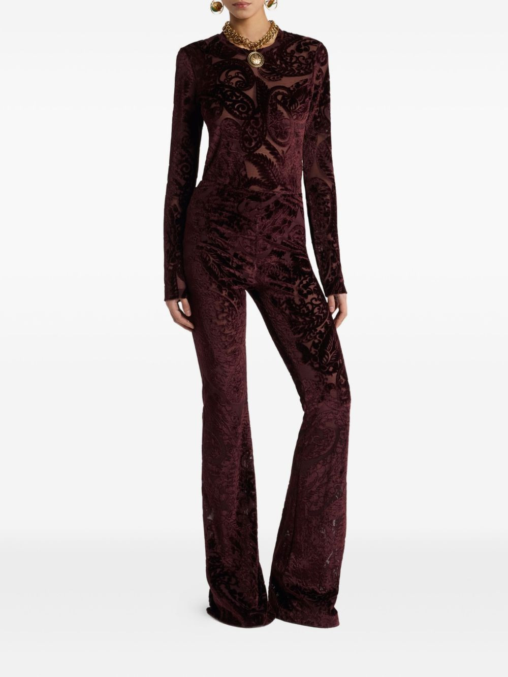 jacquard chenille flared trousers - 2