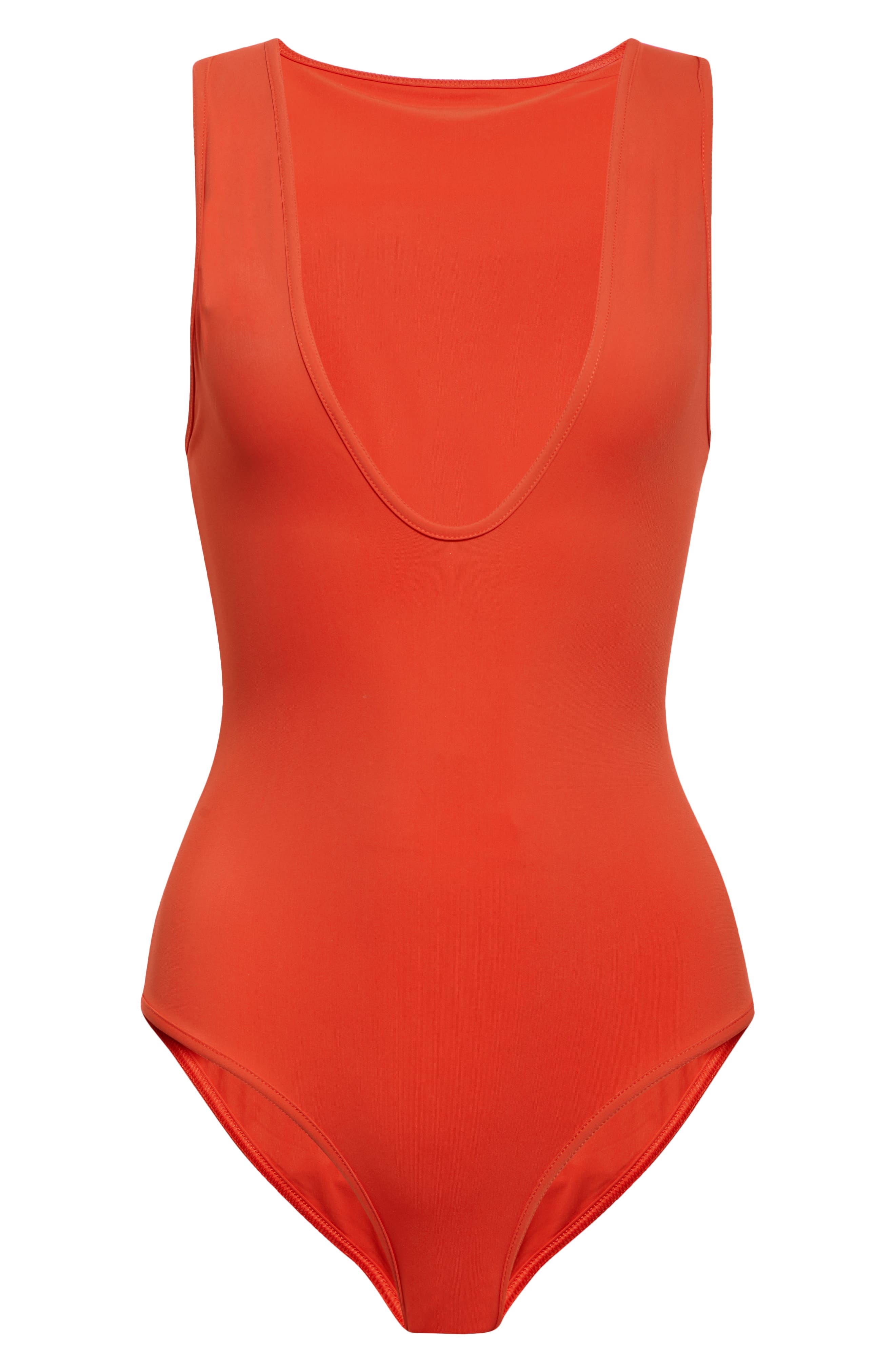 LOULOU DE SAISON Gianna Plunge Neck One-Piece Swimsuit in Red at Nordstrom - 6