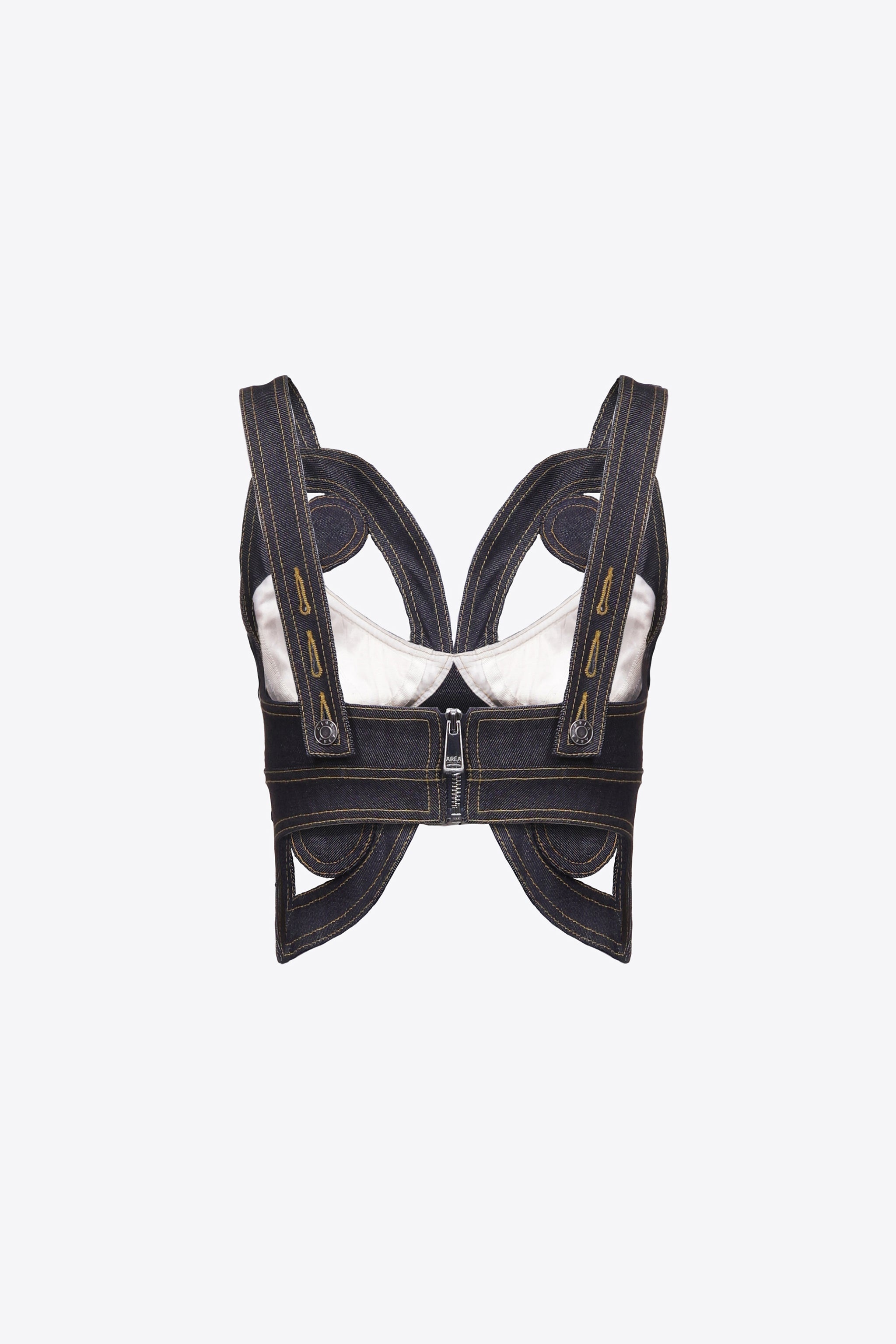 BUTTERFLY CUTOUT RAW DENIM TOP - 2