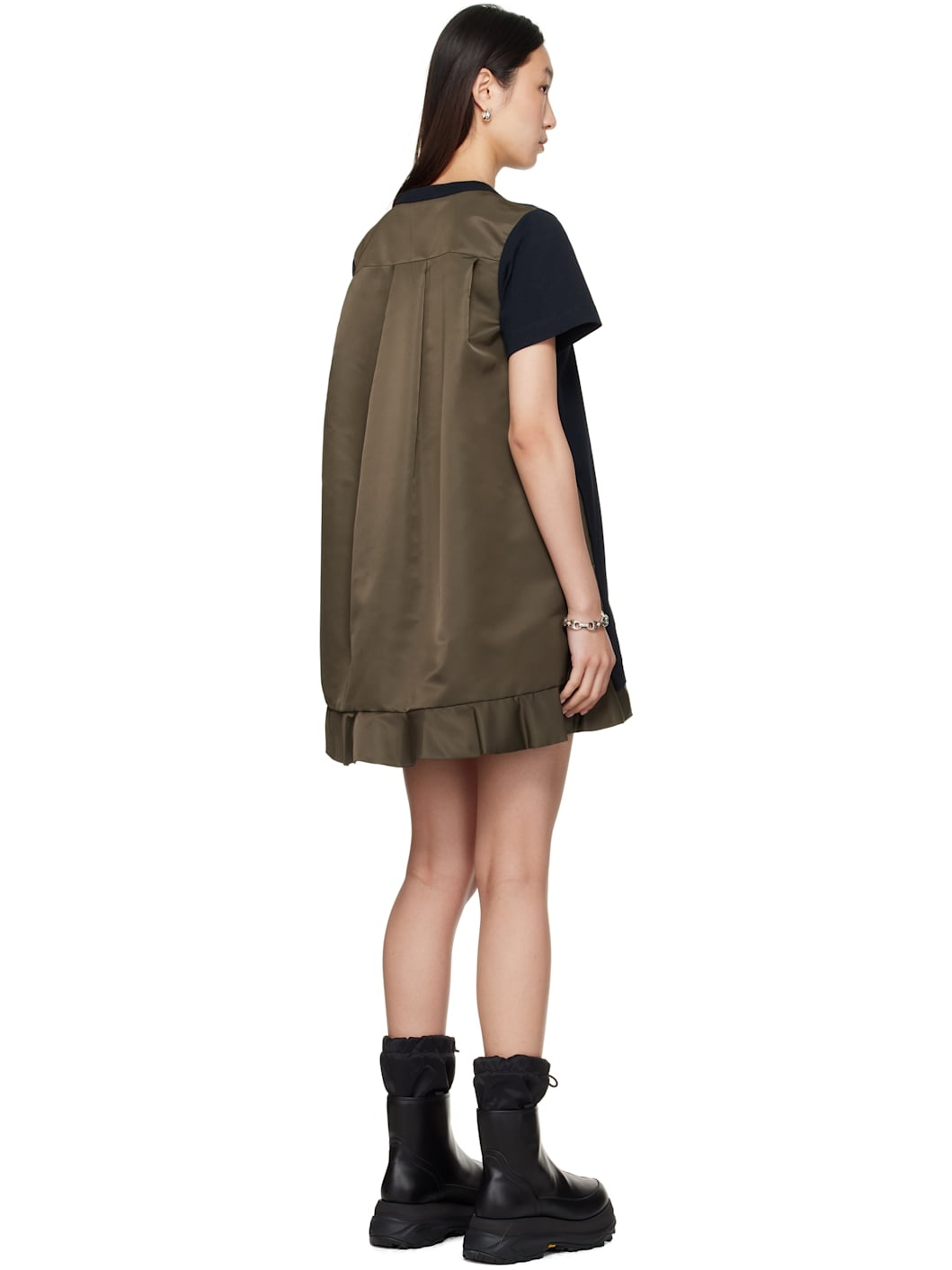 Navy Nylon Twill & Cotton Jersey Minidress - 3