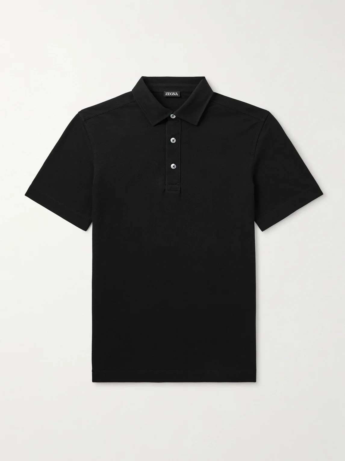 Leather-Trimmed Cotton-Piqué Polo Shirt - 1