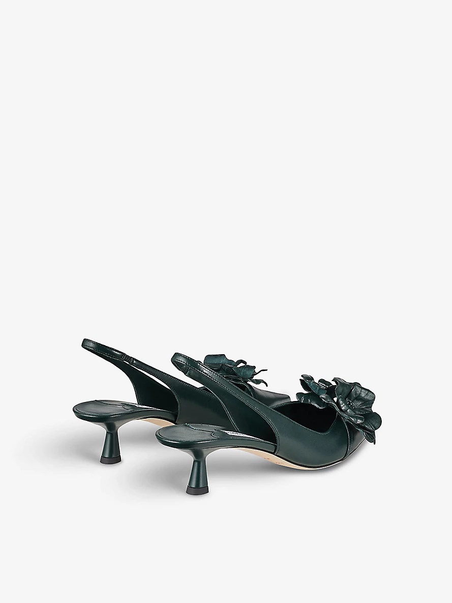 Amita flower-embellished leather heeled slingback courts - 4