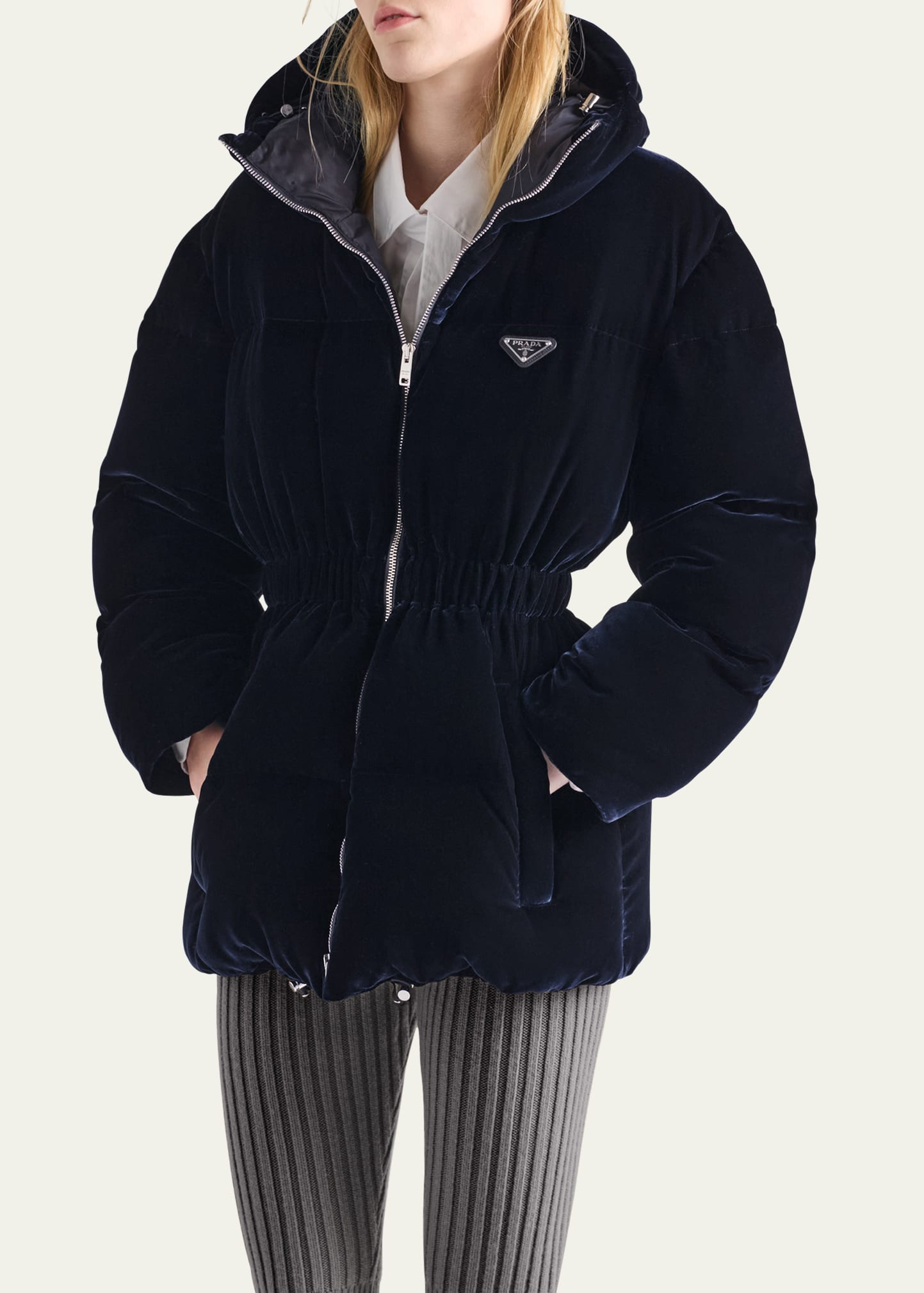 Cinched Velvet Puffer Jacket - 4