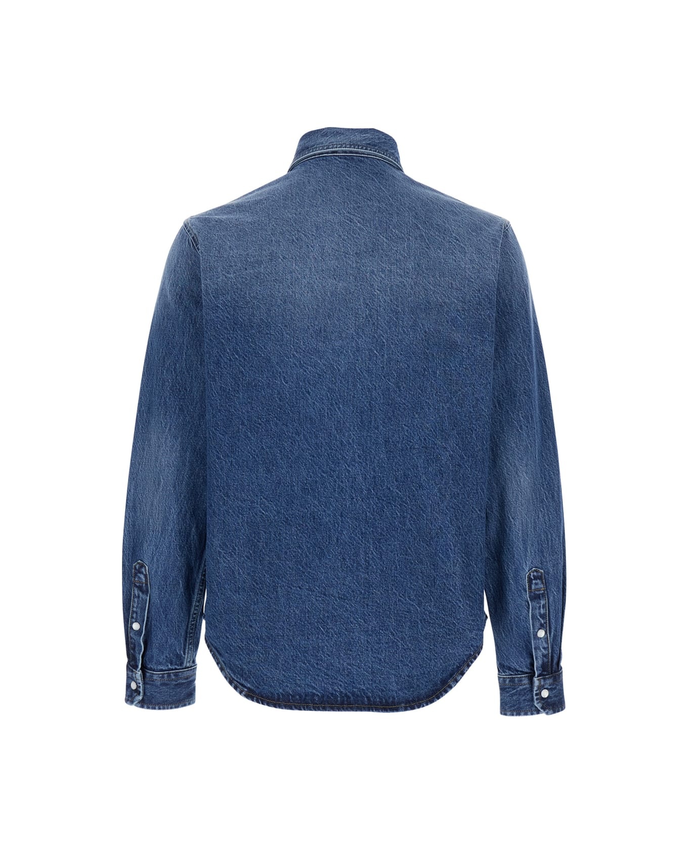 Blue Shirt With Lettering Logo Embroidered On The Chest In Denim Man - 2