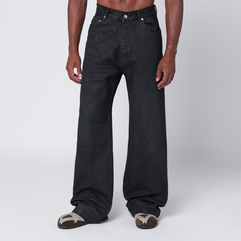 Wide-leg black waxed denim jeans - 1