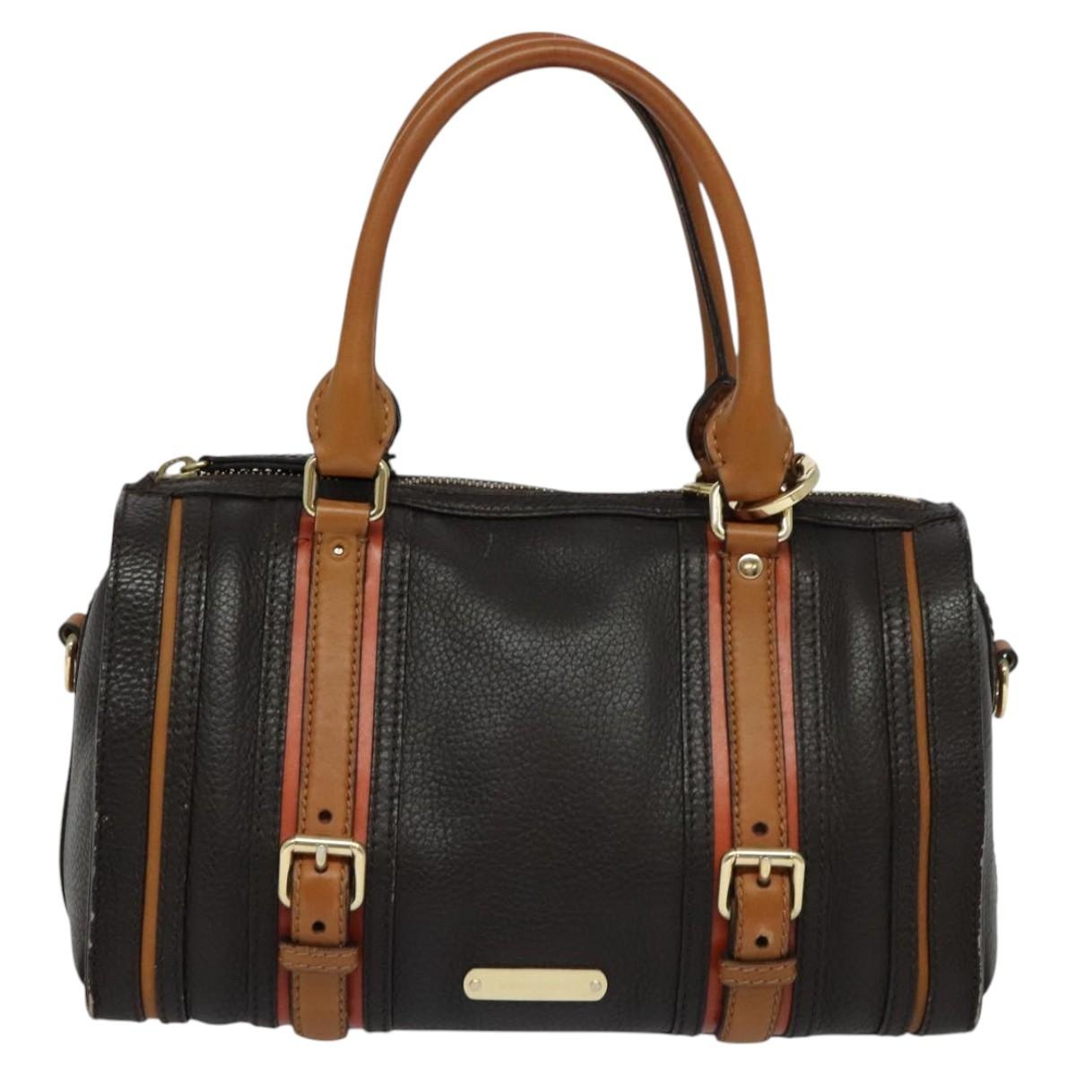 Burberry Hand Bag Leather Dark Brown Gold - 13