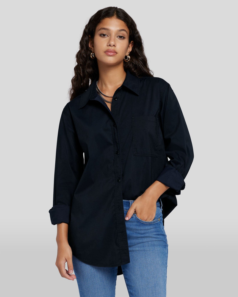 7 For All Mankind Poplin Button Down in Black outlook