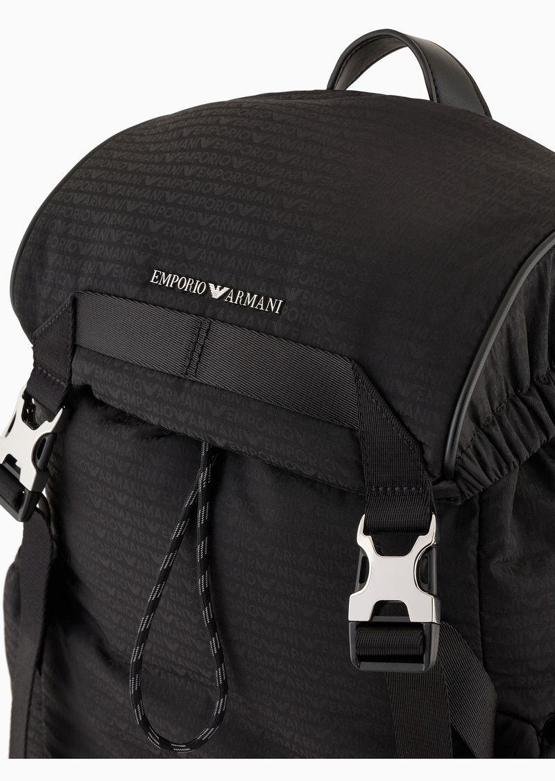 Nylon backpack with all-over, jacquard logo lettering 5