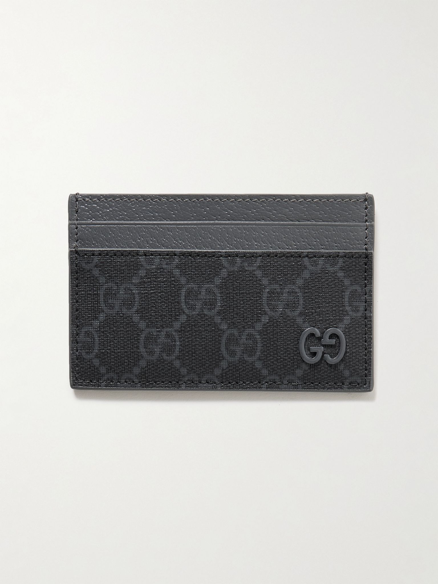 GG Supreme Monogrammed Coated-Canvas and Pebble-Grain Leather Cardholder Black - 1