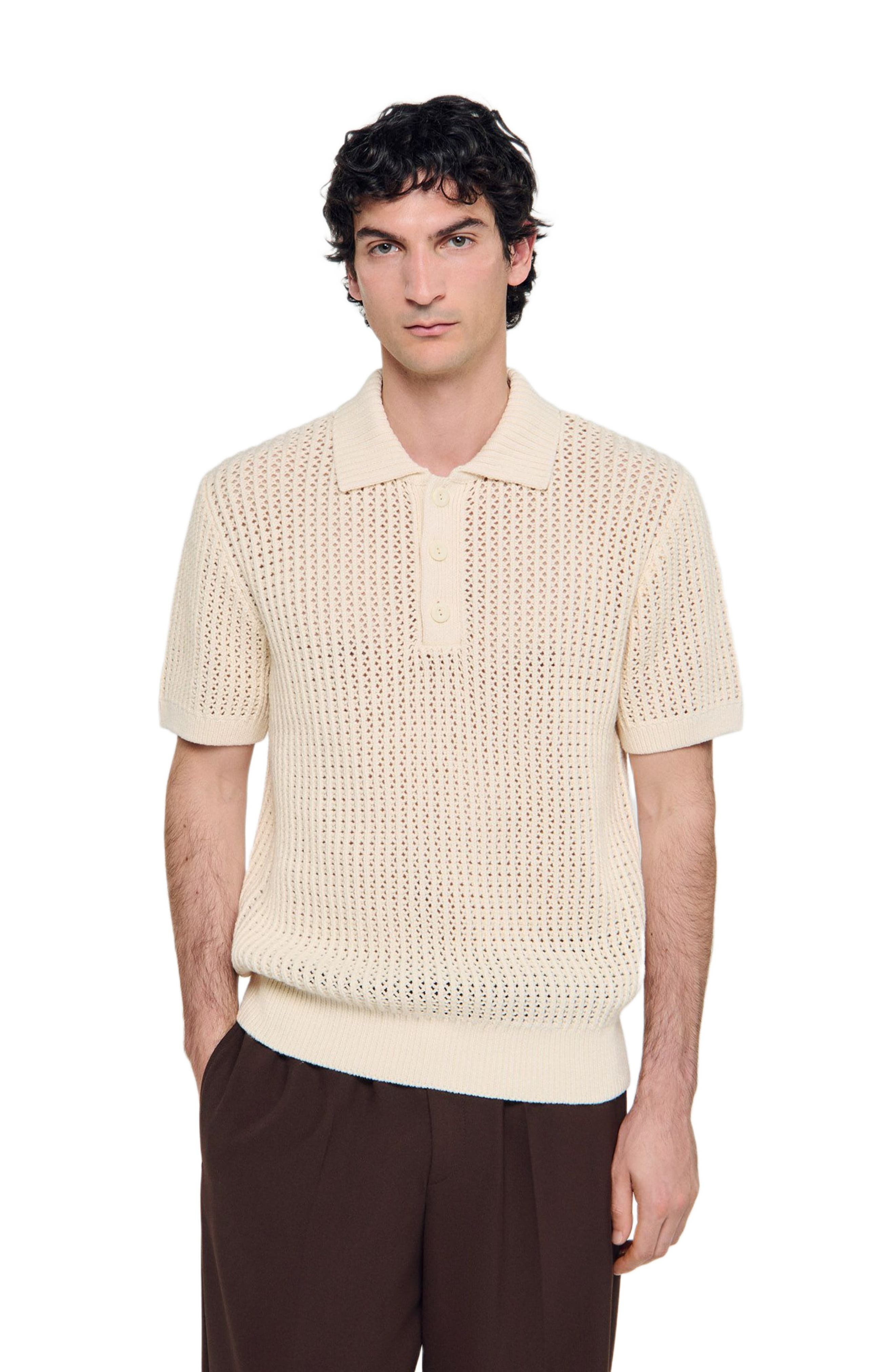 SANDRO Cotton polo shirt with polo collar in Butter Cream at Nordstrom - 3