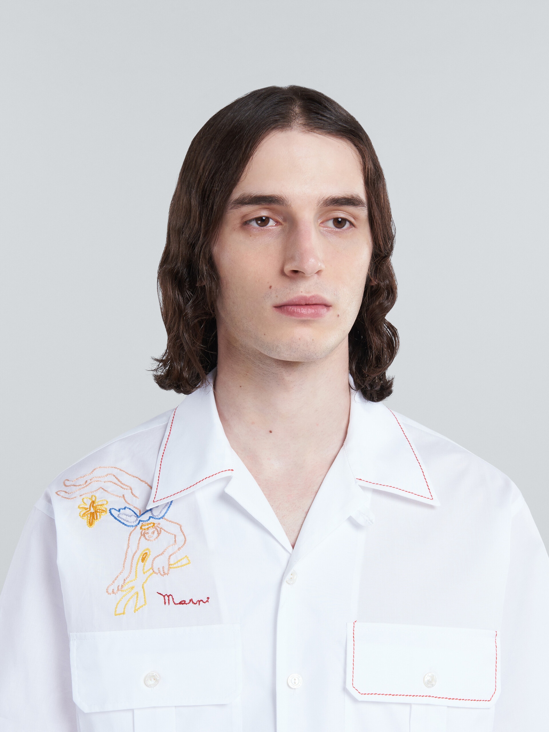 WHITE POPLIN SHIRT WITH EMBROIDERY - 4