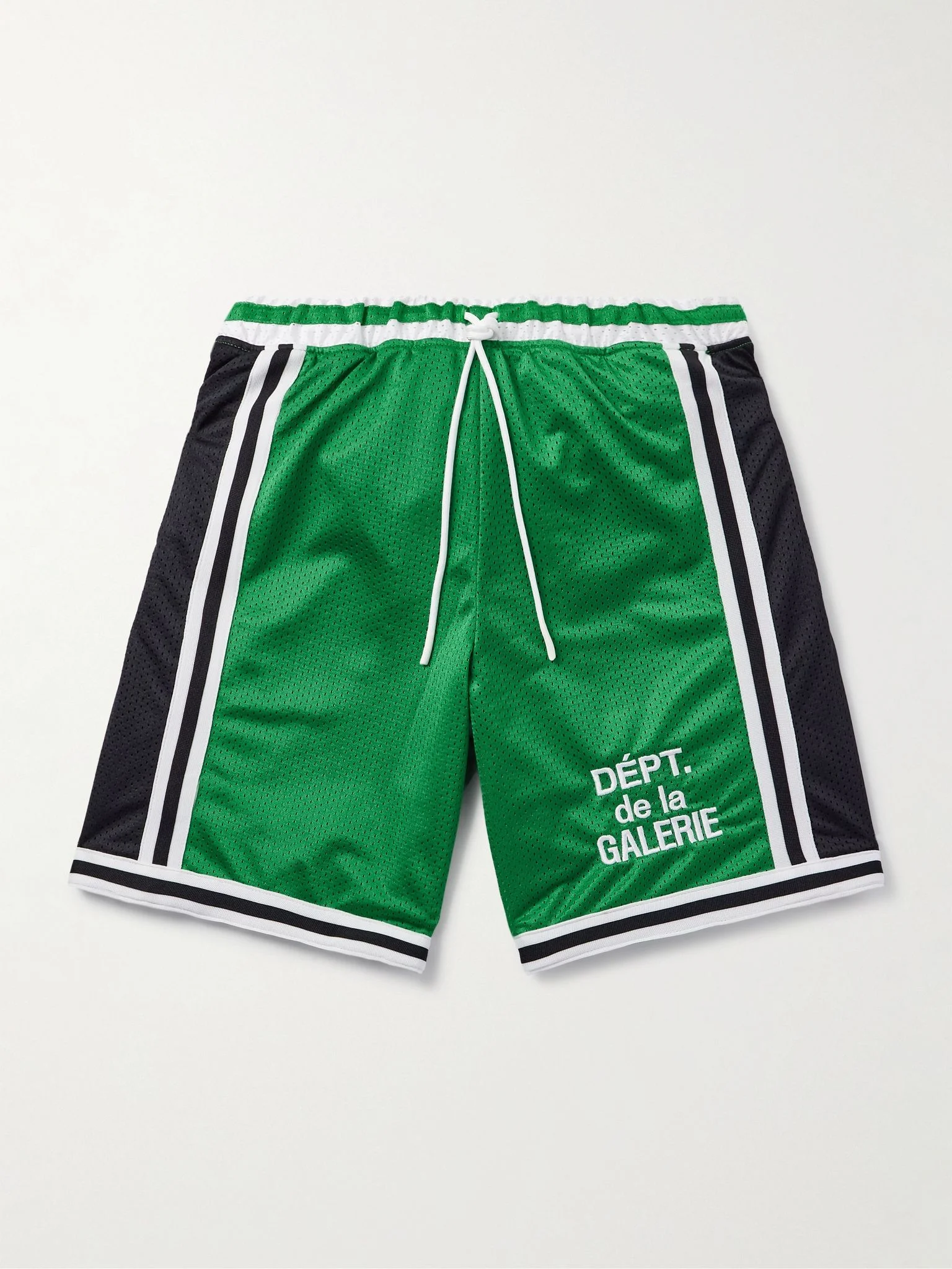 Miami Court Straight-Leg Logo-Embroidered Striped Mesh Shorts Green - 1