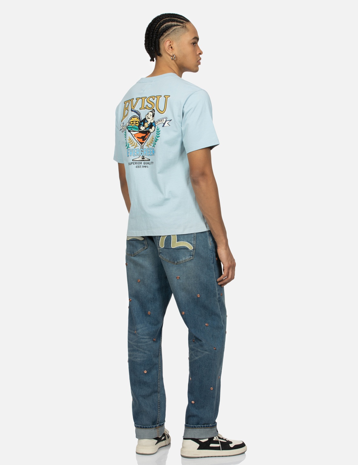 ALLOVER RIVETS AND SEAGULL APPLIQUE 3D REGULAR FIT JEANS - 3