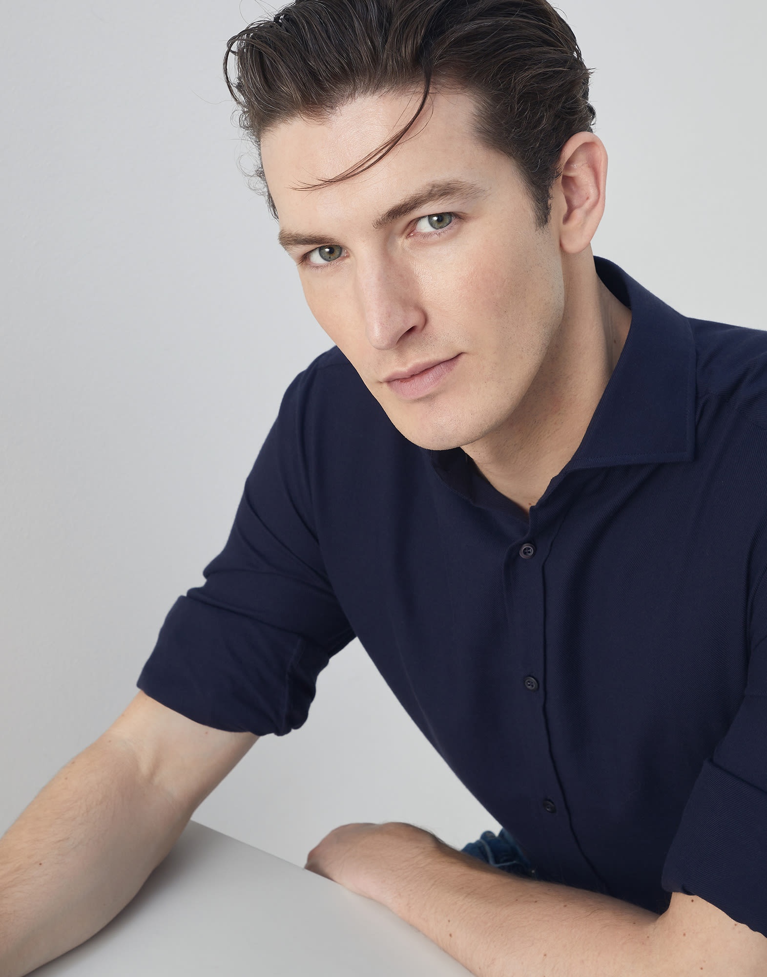 Cotton and cashmere twill basic fit shirt with spread collar - 3