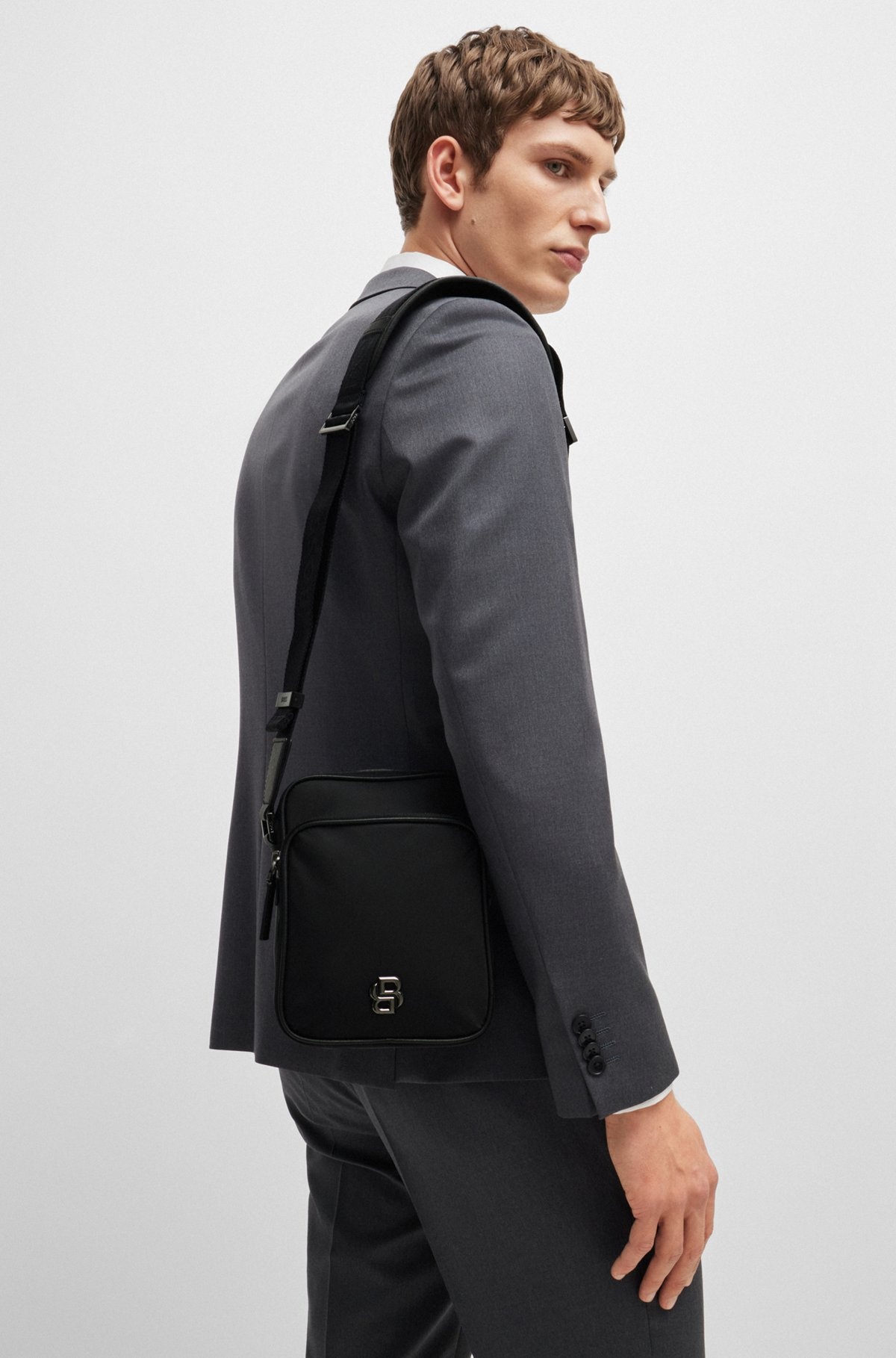 TWILL REPORTER BAG WITH DOUBLE B MONOGRAM - 4