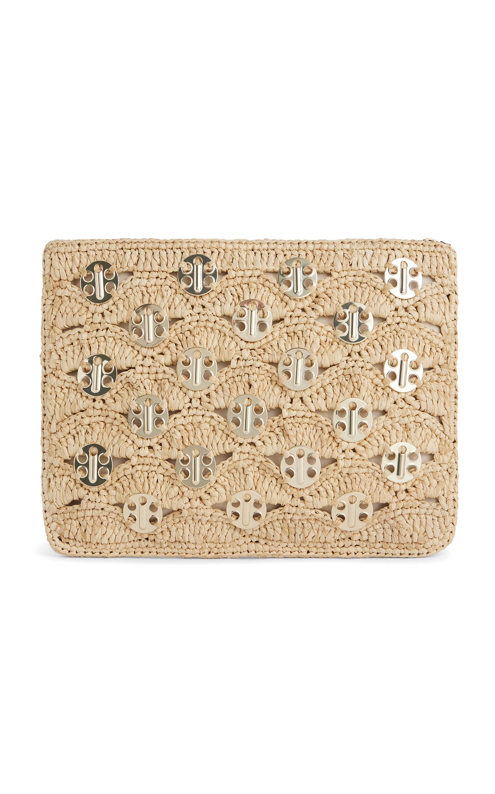 Embellished Woven Raffia Pouch neutral - 3