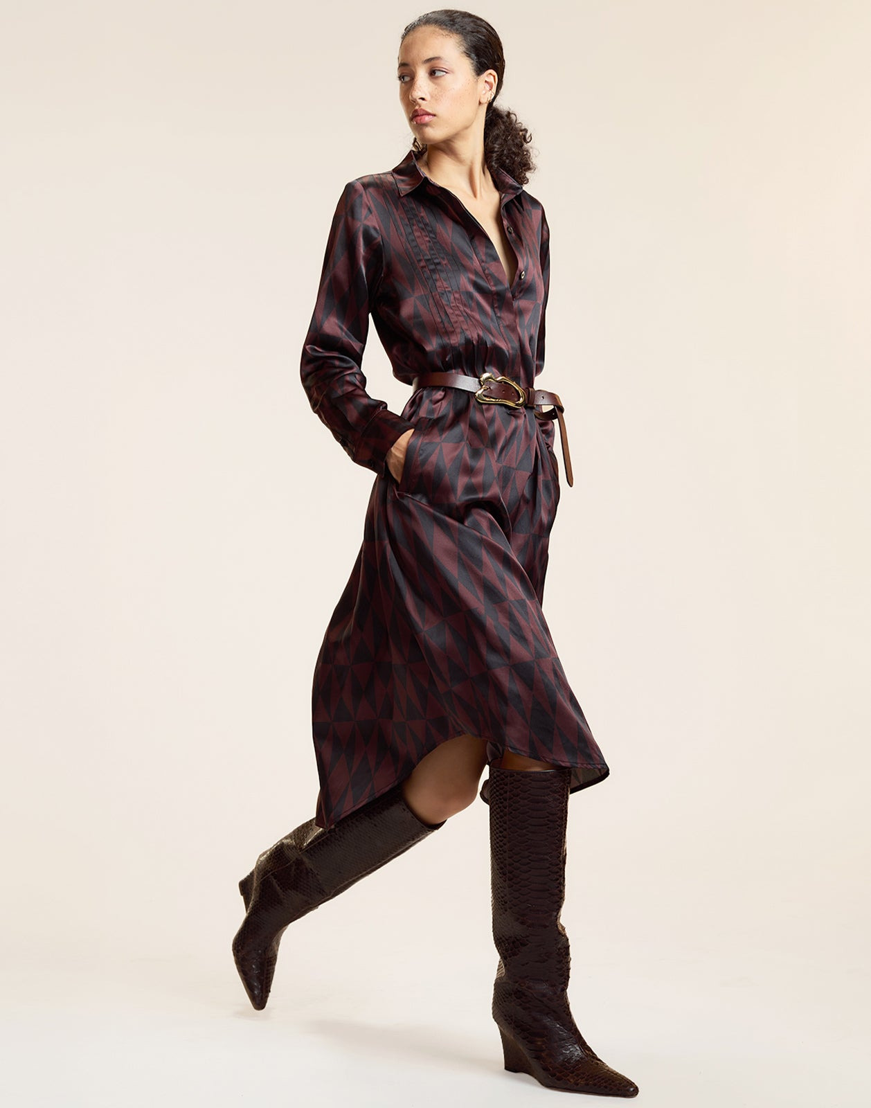 Silk Pintuck Shirt Dress - 4