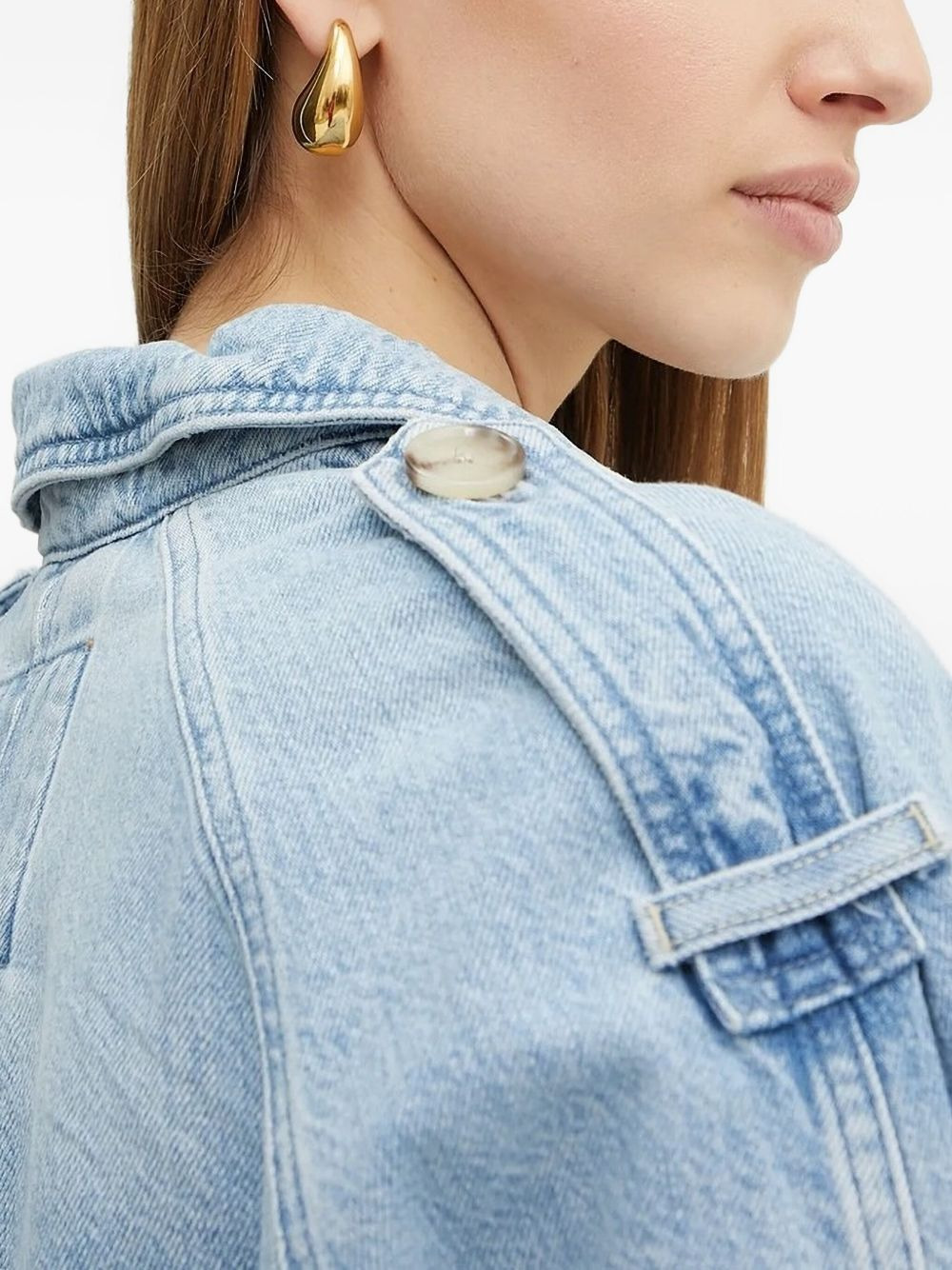 double-breasted belted denim jacket - 4